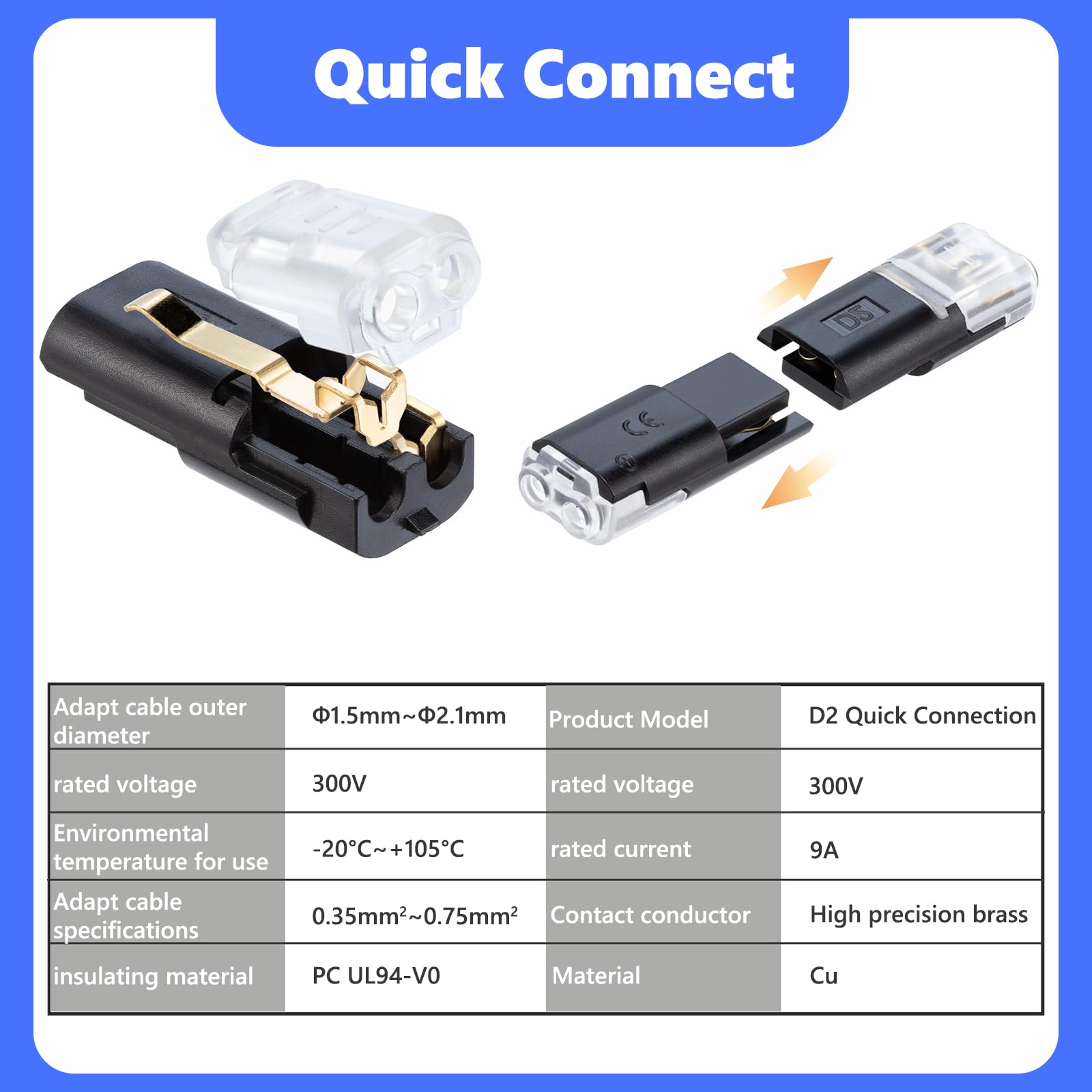 20 Pcs Conectores de Cable Impermeables, Conectores Electricos Rapidos, Conector Rapido Electrico Cables 2 Pines, Terminal de Empalme Duradero y Reutilizable, Terminal en H