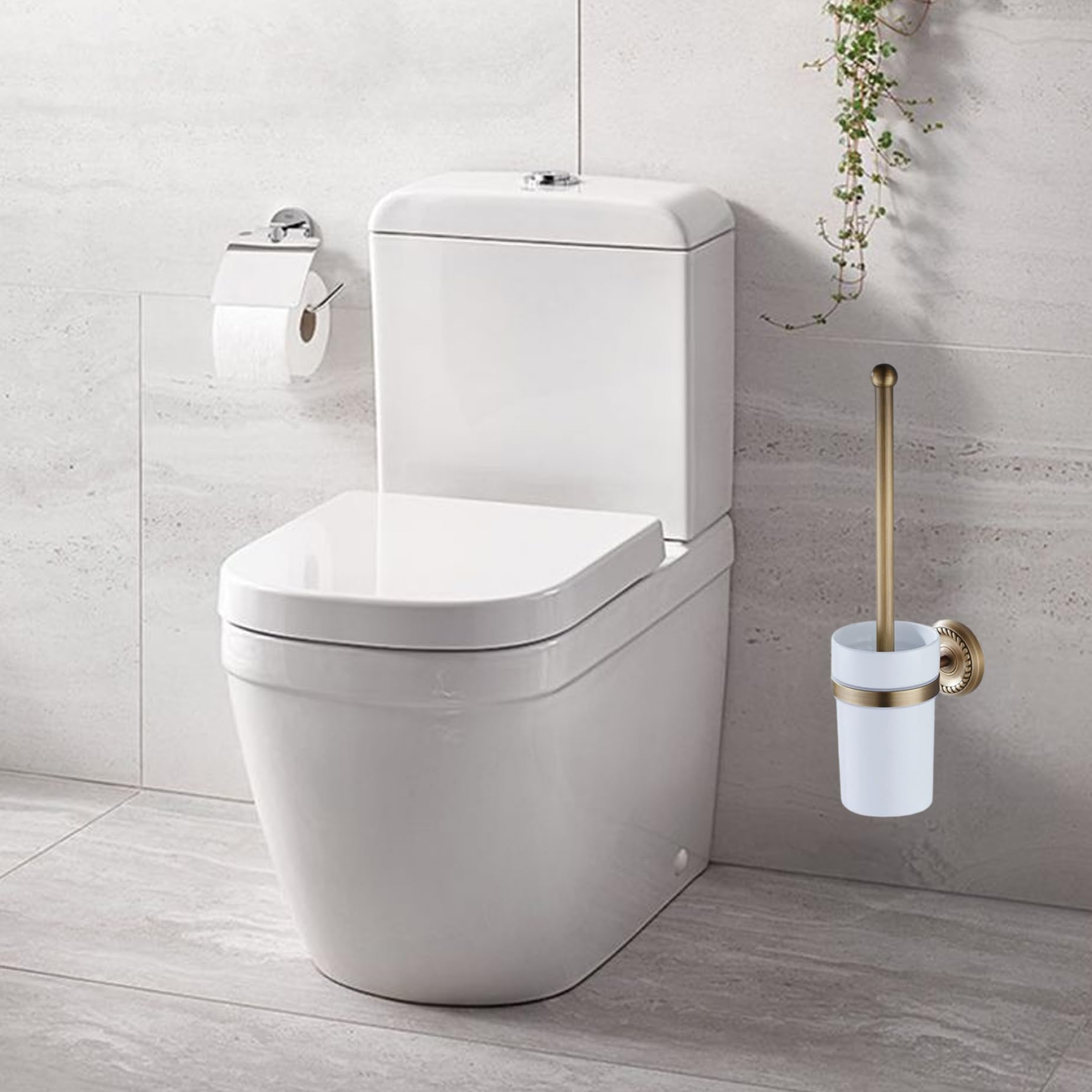Vinta - Set di scopino per WC in ottone anticato, 37,1 cm, strumenti per la pulizia del bagno, design retrò elegante, accessori da bagno eleganti per soluzioni di pulizia eleganti