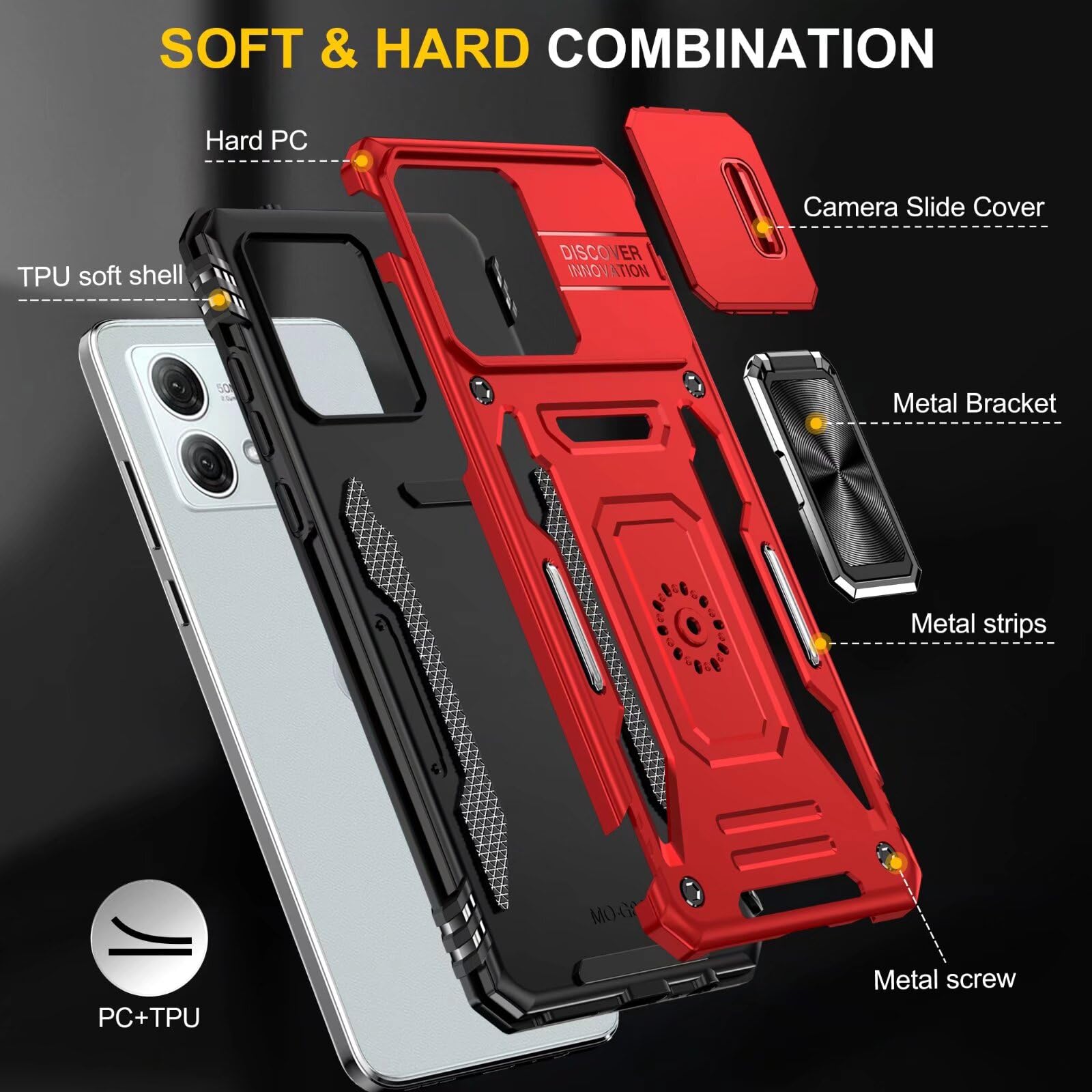Cover Motorola Moto G84 5G + 2 Vetri Temperati – Custodia Antiurto Blu Con Supporto A 360° (Doppio Strato PC+TPU)