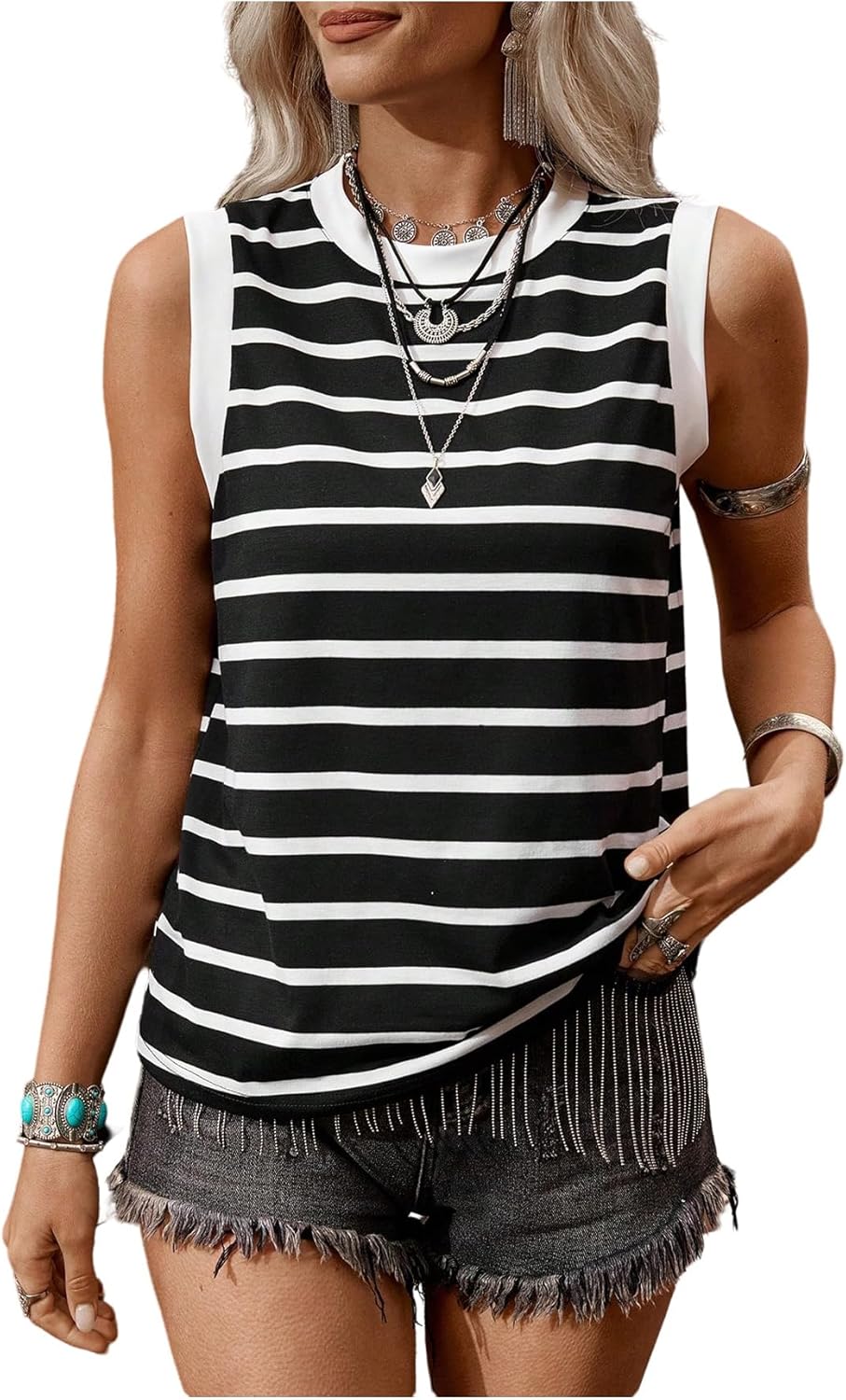 SweatyRocks Women's Striped Tank Tops Crewneck Sleeveless Tank Casual Summer Shirts for Women