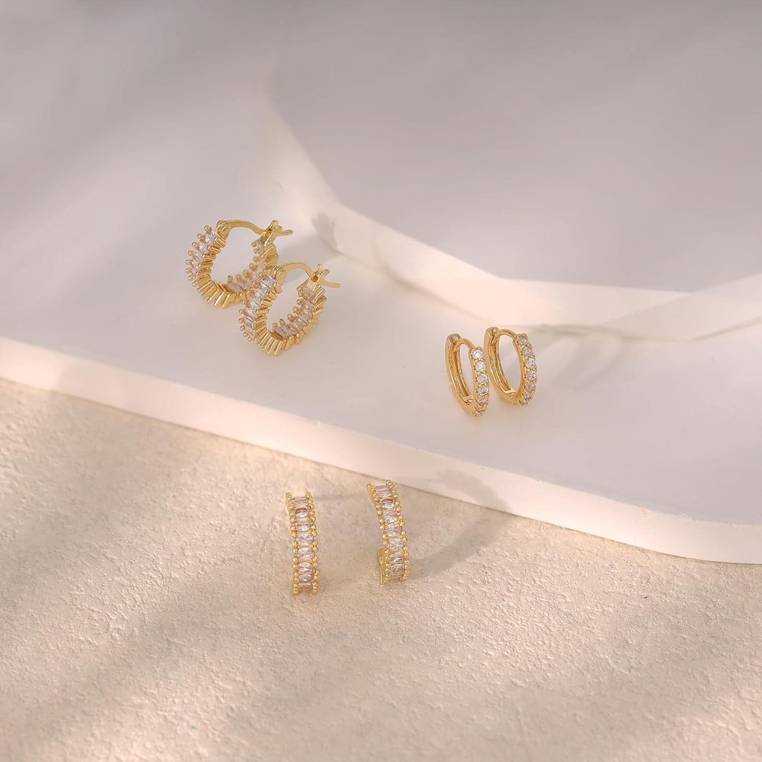 3Pairs Earring Stacks - Dainty Hoop Earrings for Women Trendy Hypoallergenic 14K Gold Plated Huggie Hoop Earring Set Small Gold Earrings Non Tarnish Piercing Jewelry Gifts - Image 7