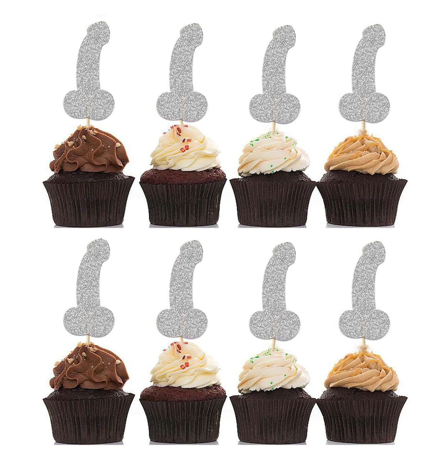 12 Pcs Prank Bachelorette Party Cake Cupcake Topper Decoration Gender Glitter Pick for Hen Bridal Shower Engagement Supplier Favor Game Tool Decor Set Y4