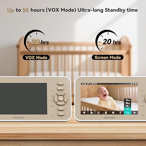 Miniatura 5 de ebemate Cámara de monitor de bebé con pantalla LCD de 5 pulgadas, video y audio, sin visión nocturna brillante, cámara de audio de conversación de 2
