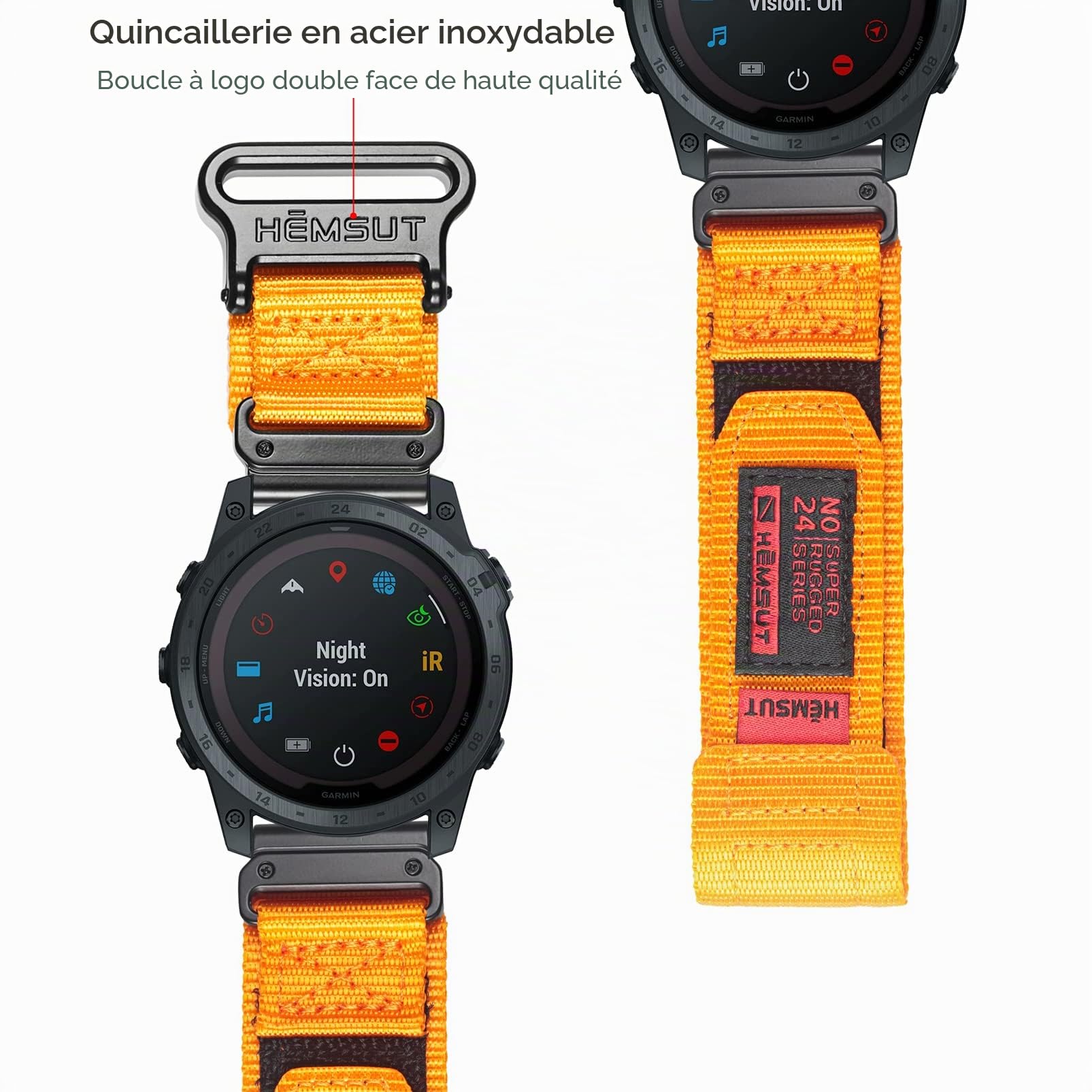 Bracelet de montre en nylon compatible avec Garmin, bracelet de sport pour fēnix/Forerunner/Approach/MARQ/quatix/D2 Series Bracelet de rechange robuste pour homme