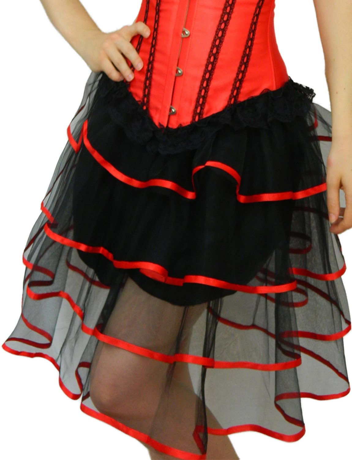 Yummy Bee Long Layered Tutu Skirt for Women, Black, Red, White, Blue Satin Ribbon Trim - Image 3