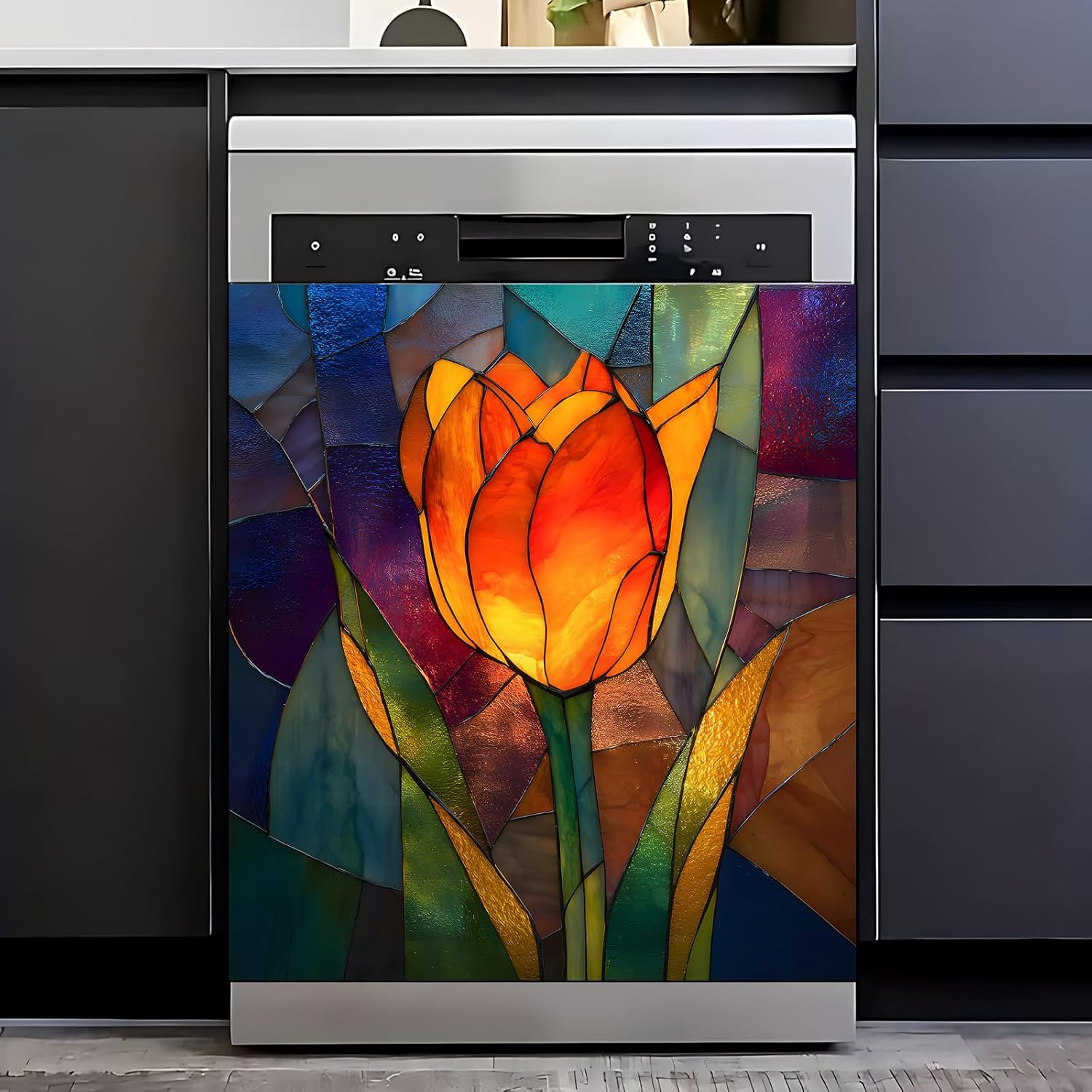Tulip Magnetic Dishwasher Sticker, Creative Kitchen Decorative Magnet, 23x25.5 inches for Dishwasher, Kitchen Art Decoration, Durable and Stylish Kitchen Decor