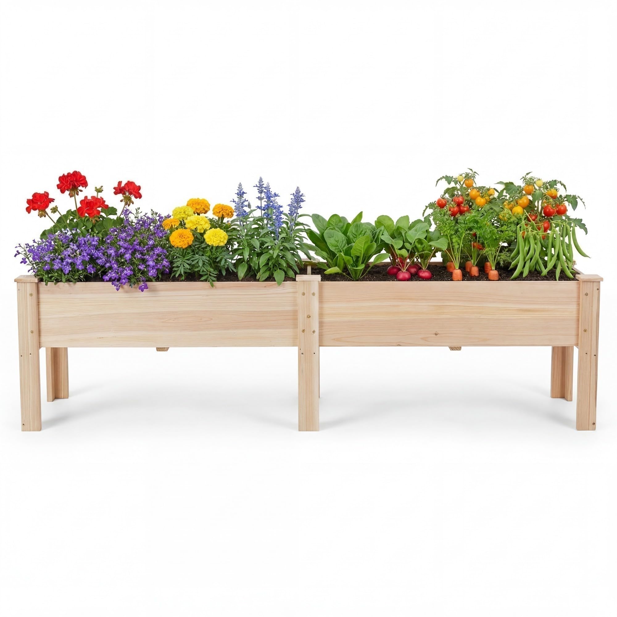 HOMASIS Jardinière Surélevée avec Étagère, Bac à Plantes en Bois de Sapin avec Trou de Drainage, Parterre de Fleurs Surélevé pour Jardin, Balcon, Terrasse (Naturel, 240 x 43,5 x 51,5 cm)