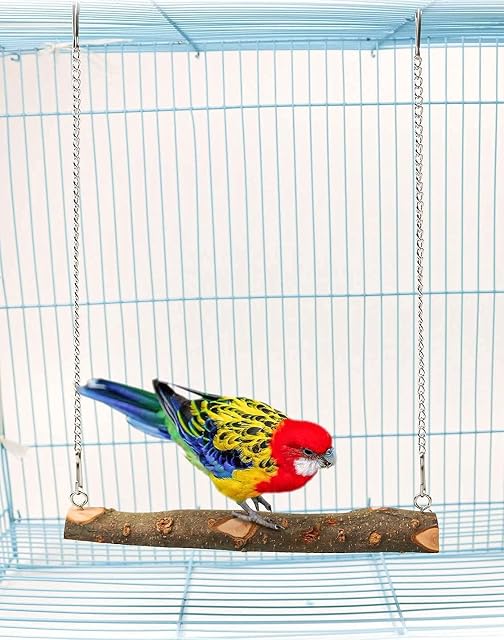 Foto 4 de 4 de Nynelly Columpio de madera natural para loros pequeños y medianos