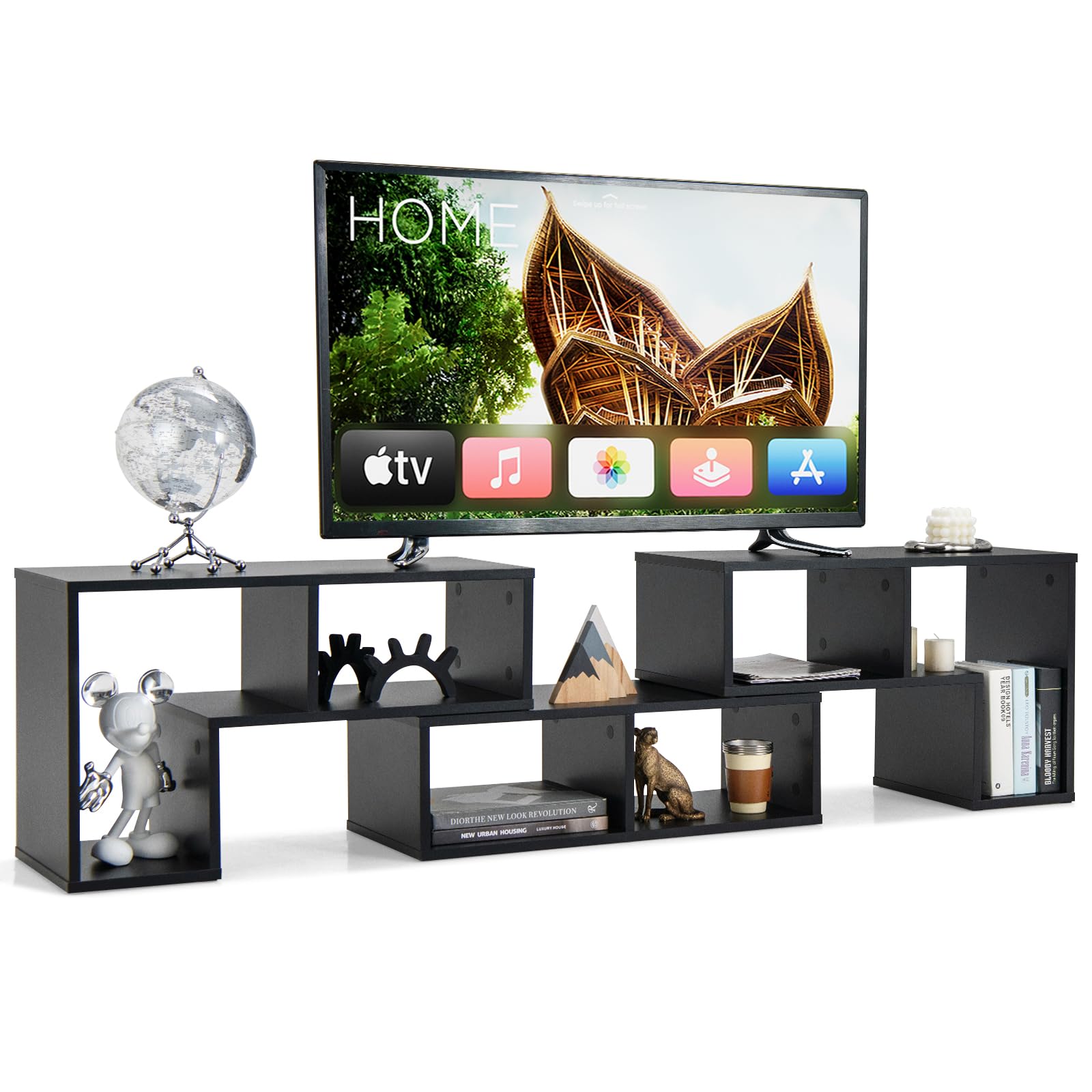 KOTEK TV Stand for 50 55 60 65 Inch TV, 3 Pieces Free Combination Bookshelf Organizer, TV Console Table with Open Storage Shelves, Modern