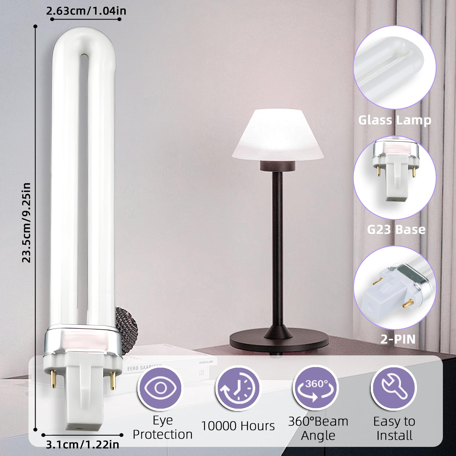 2PCS 11W G23 2-Pin Compact Fluorescent Lamp-Neutral White 4000K 900LM, 2Pin Stick Fluorescent Light Bulb - Image 2