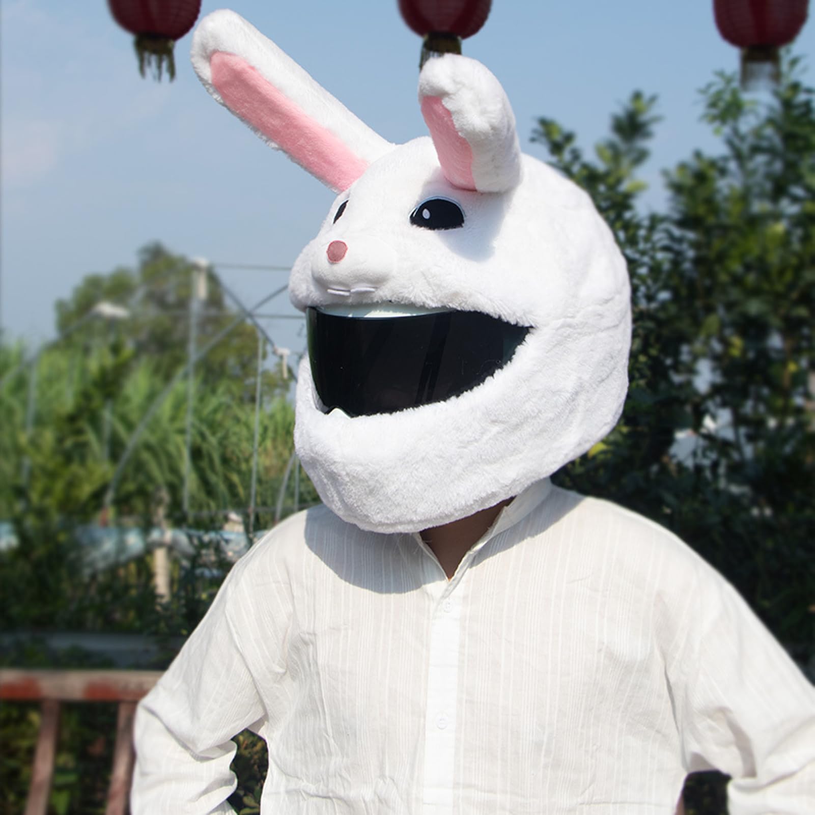 Omoojee Housse De Casque Moto Peluche Lapin Blanc - Décoration Amusante Et Mignonne Pour Motards
