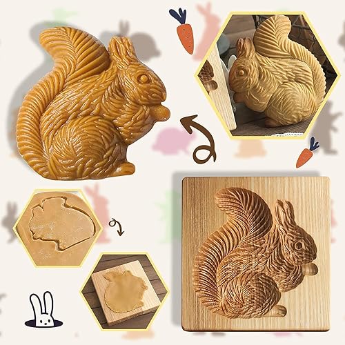 Miniatura 9 de Moldes de madera tallada para galletas, sellos de galletas personalizados, prensa de galletas de cocina para hornear bricolaje con animales,