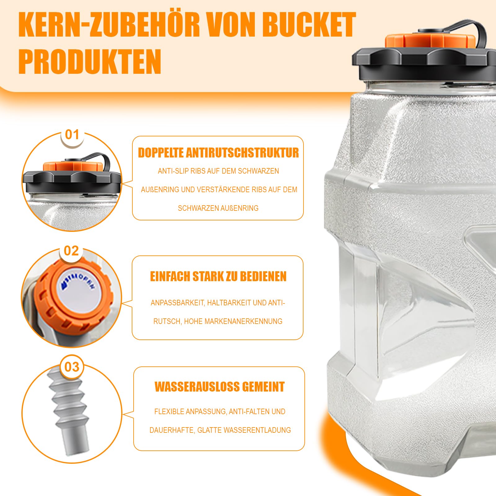 Tanica dell'acqua da 18 l con rubinetto e manici, compatibile con pompe dell'acqua elettriche, senza BPA, serbatoio dell'acqua portatile per campeggio, attività all'aperto, pesca, feste, camper