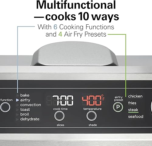 Miniatura 3 de Hamilton Beach Combo de horno tostador con freidora de aire digital, 10 formas de cocinar, 4 funciones preestablecidas, permanece encendido y 1800