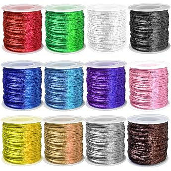 Ewpart 12 Rolls 2 mm Nylon Cord for Bracelets Nylon Cord for Bracelets Jewellery Rattail Satin Cord for Kumihimo Beads Lanyard Necklace Key Chain Macrame Braiding Silk Rope