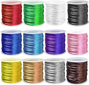 Ewpart 12 Rolls 2mm Nylon Cord for Bracelets Making Nylon String for Bracelet, Jewelry Making, Rattail Satin Cord for Kumihimo,Beading,Lanyard,Necklace, Keychain, Macrame,Braiding Silk Silky Cord