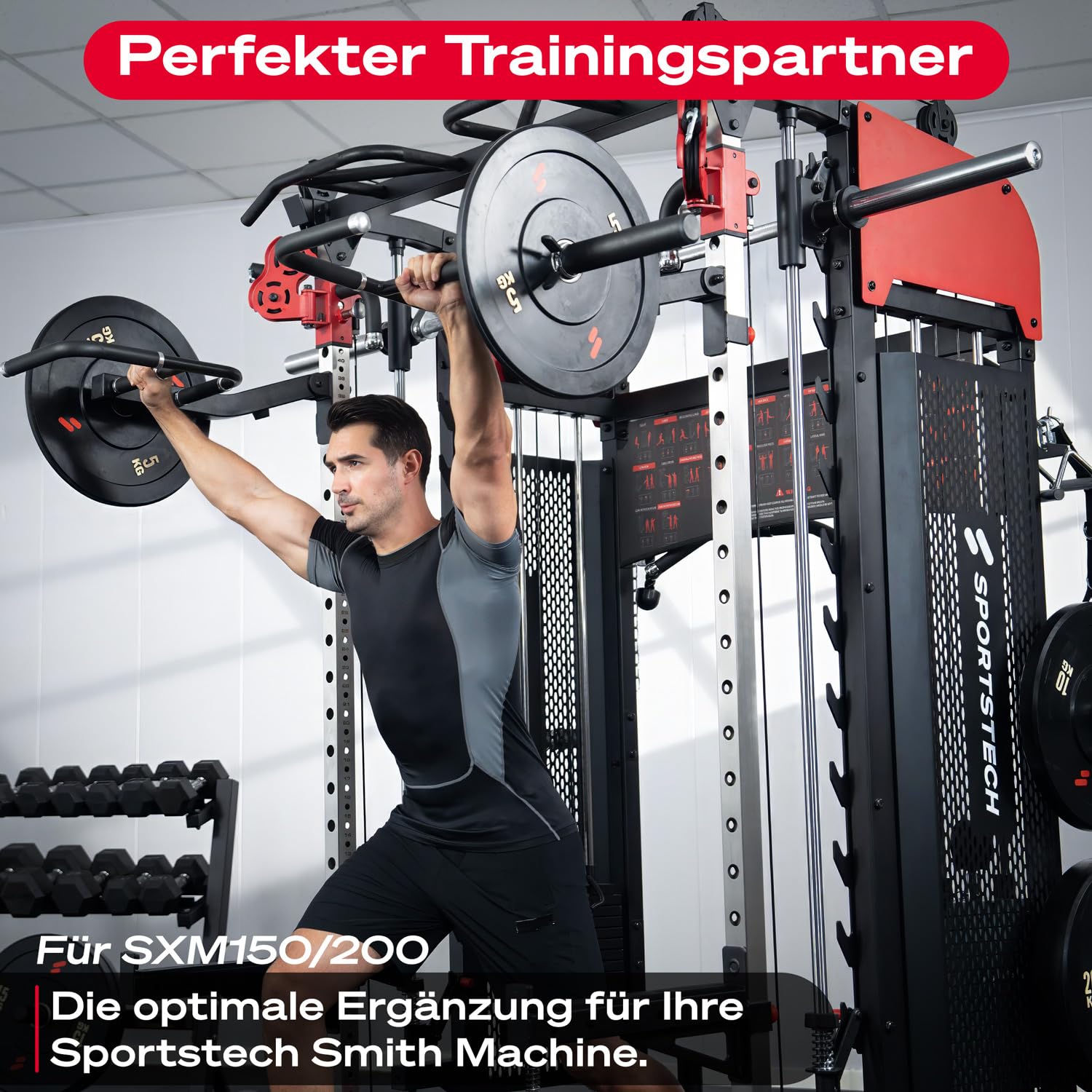 Sportstech WP100 Hantelscheiben Set für Zuhause, je 2 x 5, 10, 15 oder 20 kg Gewichte, 55mm Bohrung, Gewichtsscheiben, Deutsche Marke, Olympic Weight Plates, Gummierter Stahl, Home Gym, Bumper Plates