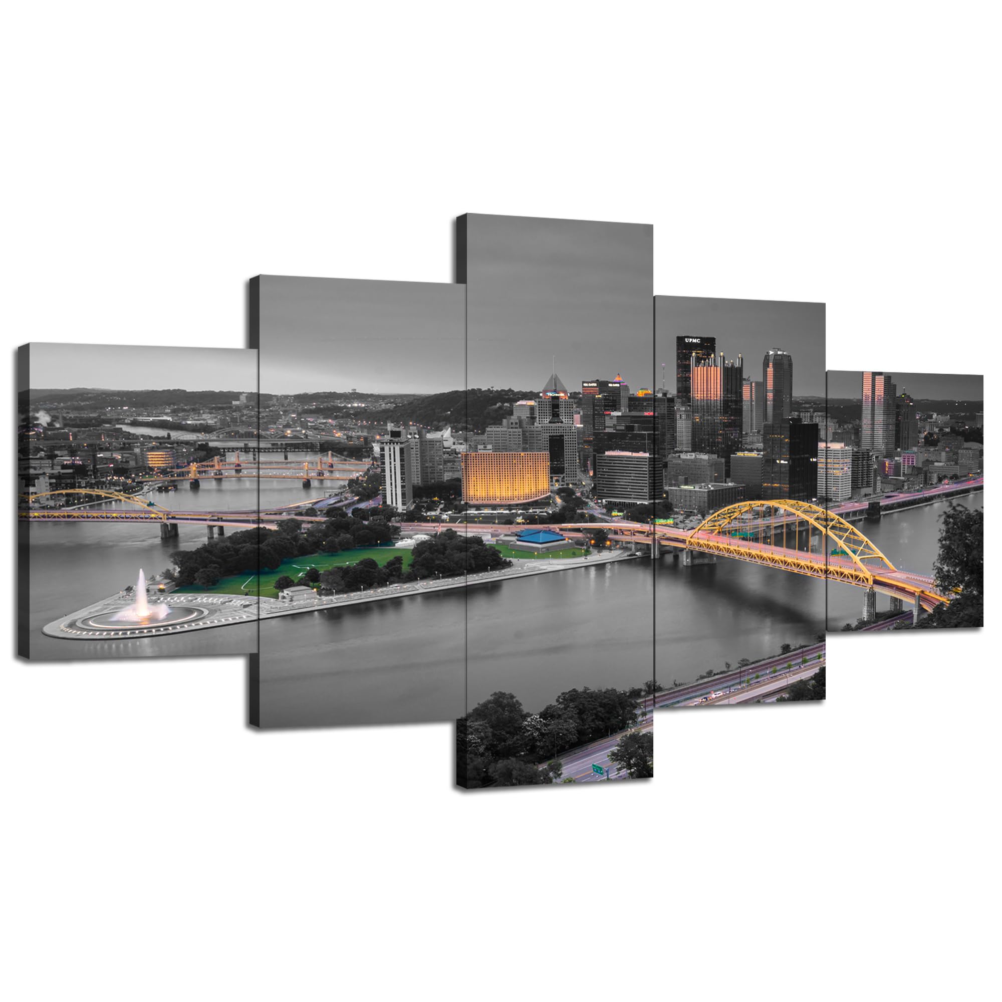 Cawpom Pittsburgh City Wall Art Pittsburgh Skyline Wall Decor Black and White Picture Canvas Print Pennsylvania Pittsburgh Bridge Frame Poster