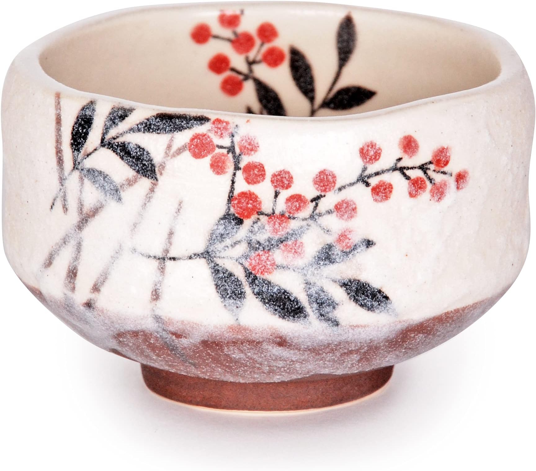Authentic Japanese Traditional Tea Ceremony Ippuku 3.75" Diameter Mini Matcha Bowl Chawan Mino Tea Cup Textured Glaze Floral Design Handcrafted in Japan (Nanten Heavenly Bamboo)