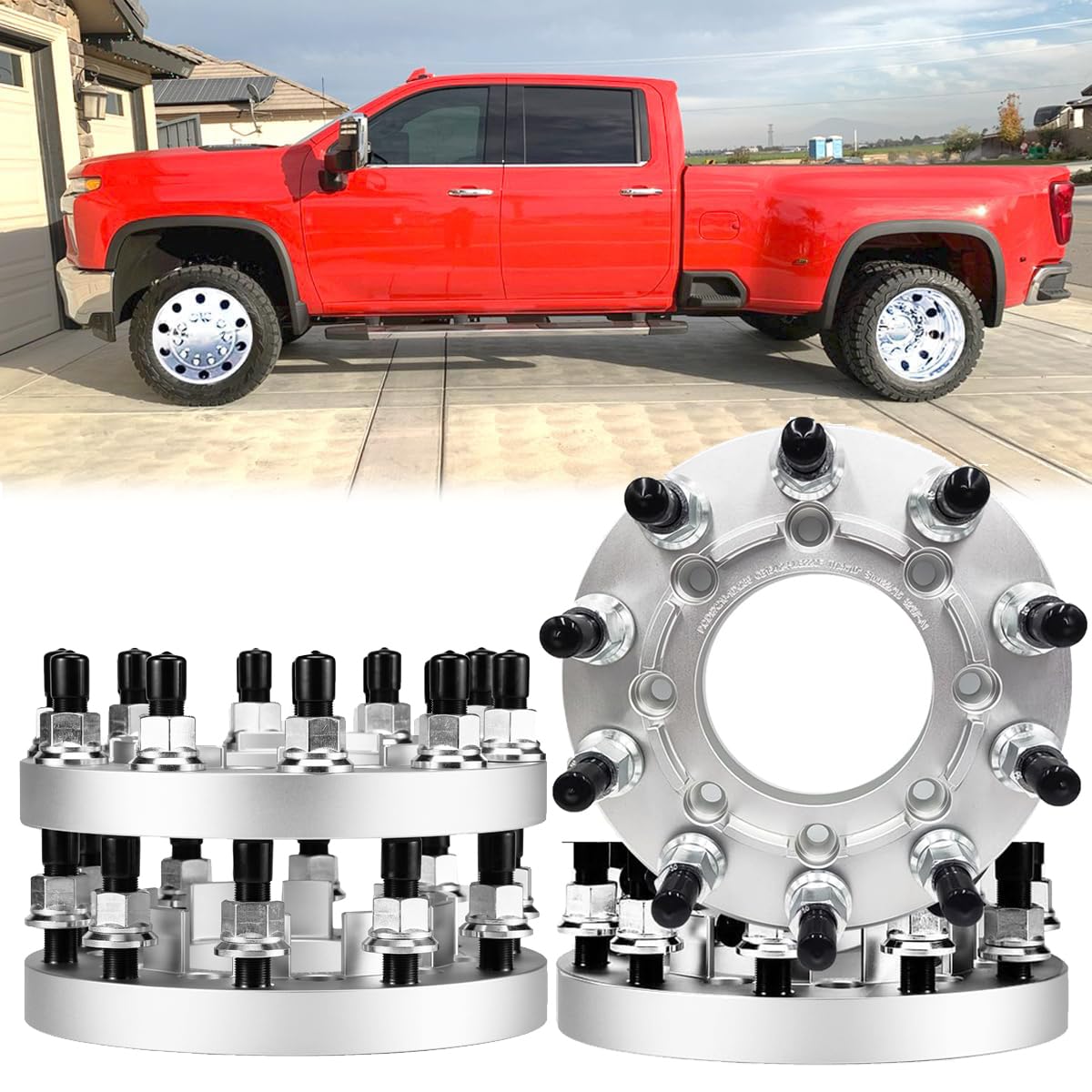 4pcs Front Rear Aluminum(6061 T6) Wheel Spacer Adapter 8 to 10 Lug Hub Centric Wheel Adapters For 2011-2023 Silverado 3500 DRW,2011-2023 Sierra 3500