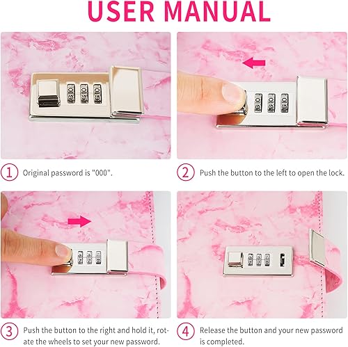 Miniatura 3 de Diario de mármol con cerradura y bolígrafo, diario A5 recargable para niñas y mujeres, 192 páginas, lindo cuaderno con cerradura de combinación y