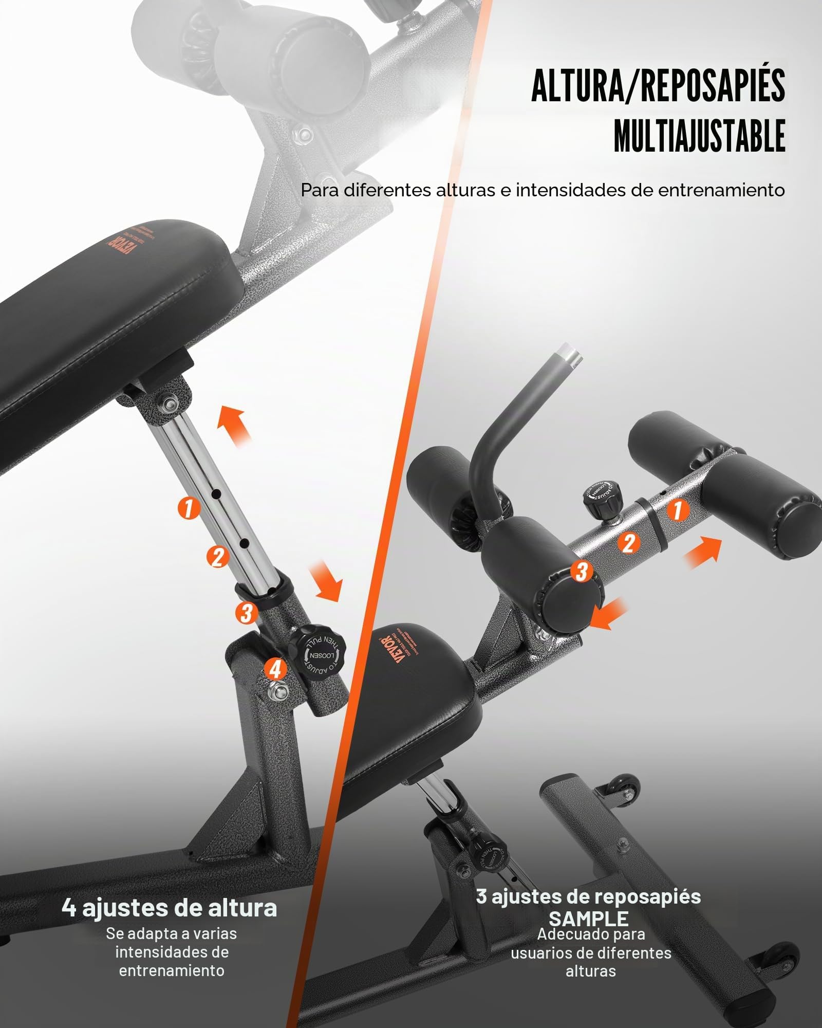 VEVOR Banco para sentarse, banco de abdominales declinado con mango crujiente inverso, ajuste de altura ajustable, acero resistente, capacidad de 500/600/1000 libras para entrenamientos de gimnasio en
