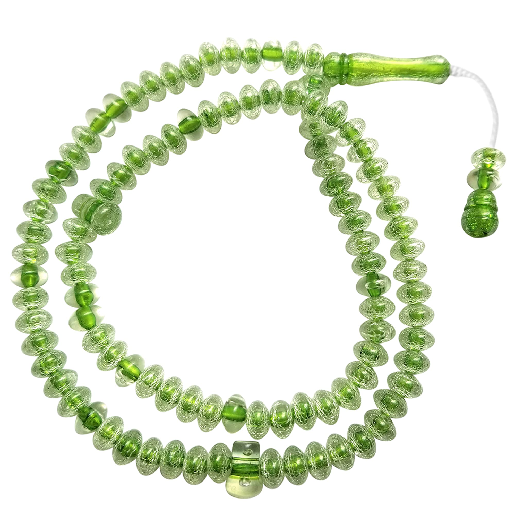 Muslim Dhikr Beads - Translucent Green Medium 8x5mm Plastic Simple 99-bd Tasbeeh Dhikr Salat 20" Misbaha Button Ends, Plastic, Plastic