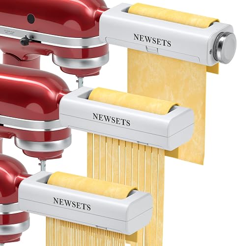 3-Piece Pasta Maker Attachments for KitchenAid Stand Mixers, Pasta Roller, Fettuccine Cutter & Spaghetti Cutter Set,Homemade Fresh Noodle Maker Accessories with Cleaning Brush