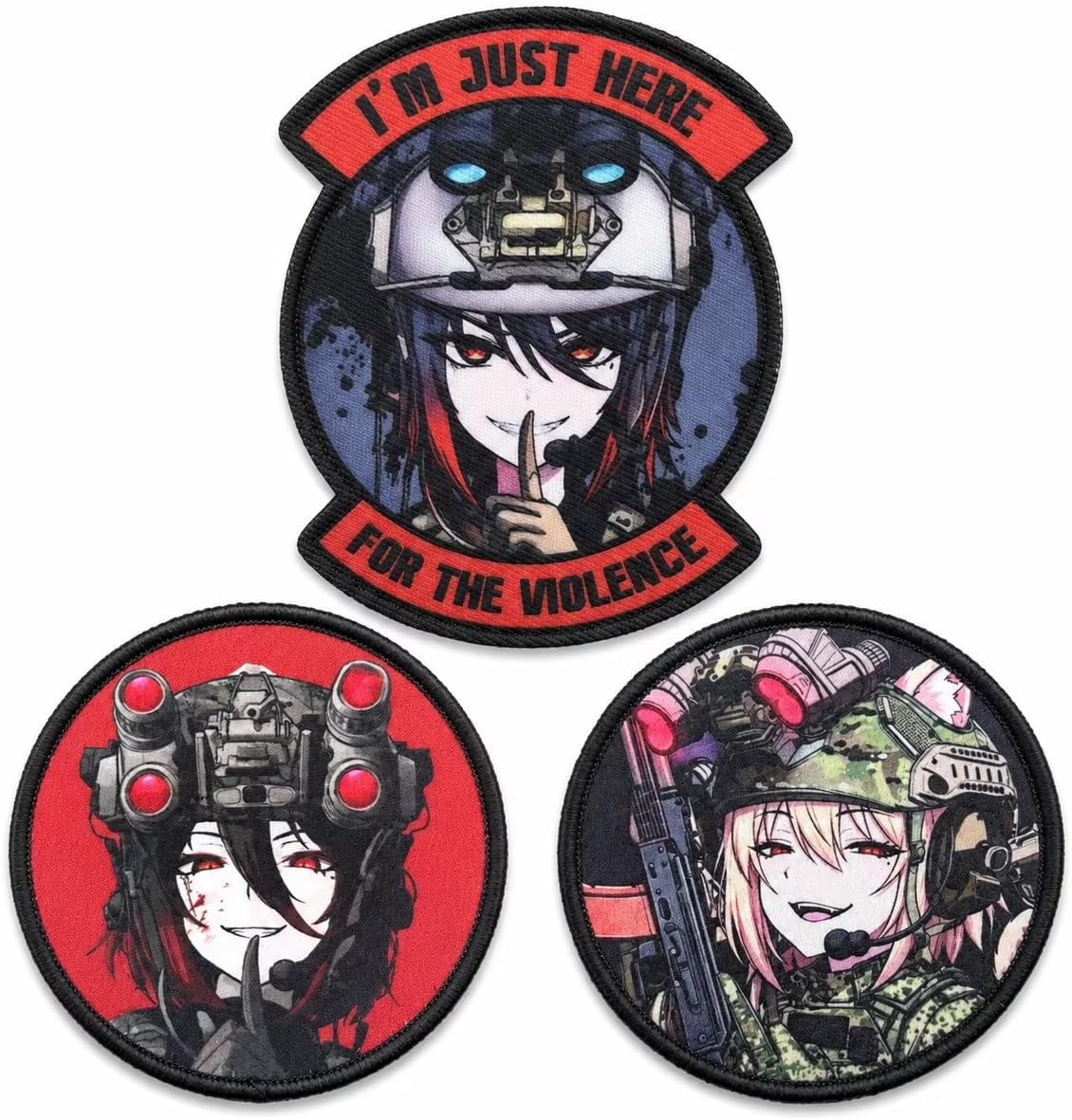 3Pcs Edgy Tactical Anime Girl Patch Hook‑Loop Morale Badges for Gears