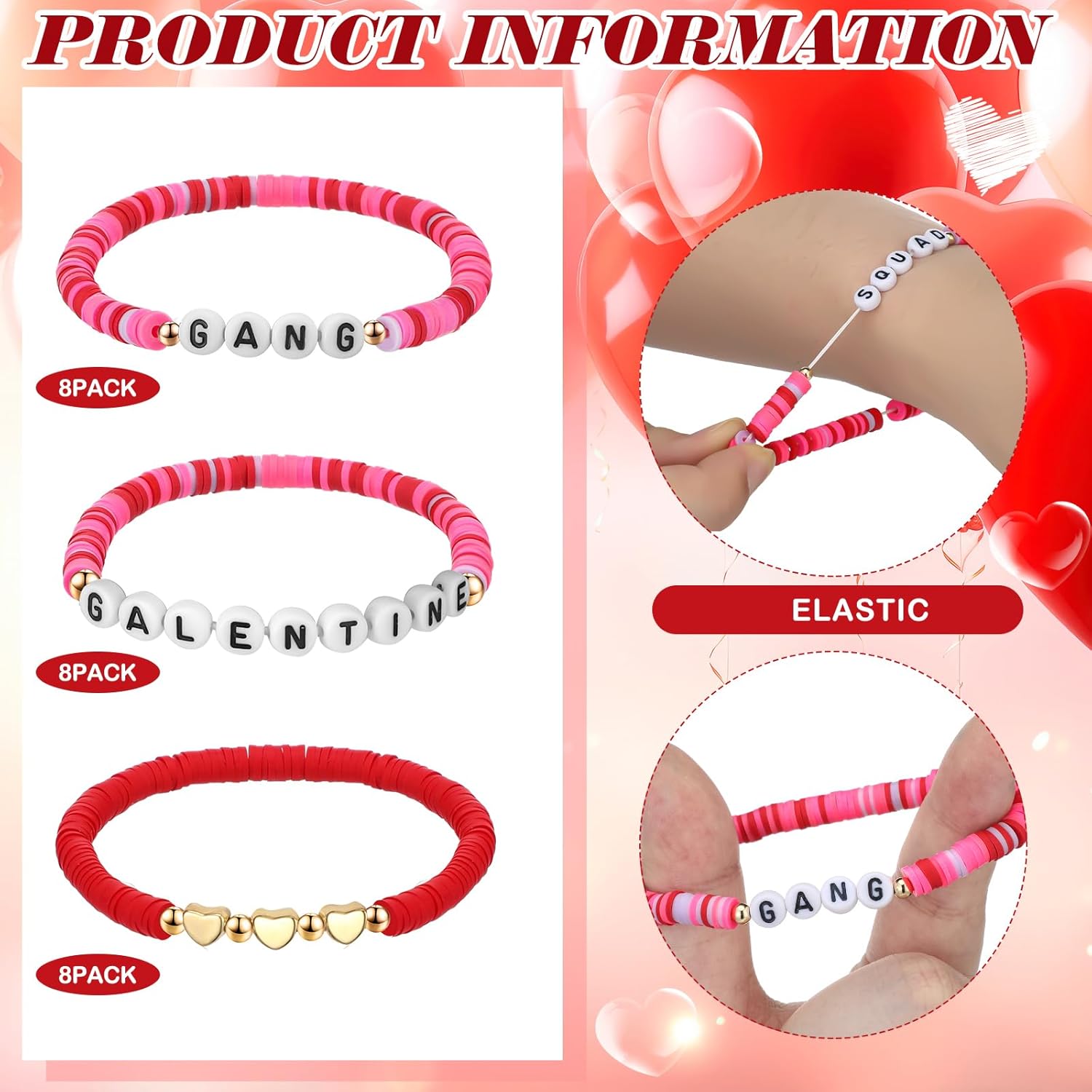 Tondiamo 24 Pcs Galentines Day Bracelets Bulk Valentine's Day Friendship Bracelets Red Pink Galentines Party Favors Valentines Jewelry Gifts for Women Friends Besties - Image 4