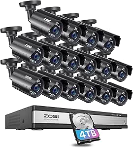ZOSI 3K Lite 16CH Security Camera System Outdoor with 4TB HDD,AI Human/Vehicle Detection,H.265+ 16Channel 1080P CCTV DVR with 16PCS 1920TVL Surveillance Cameras,Night Vision,for 24/7 Recording asin的图片