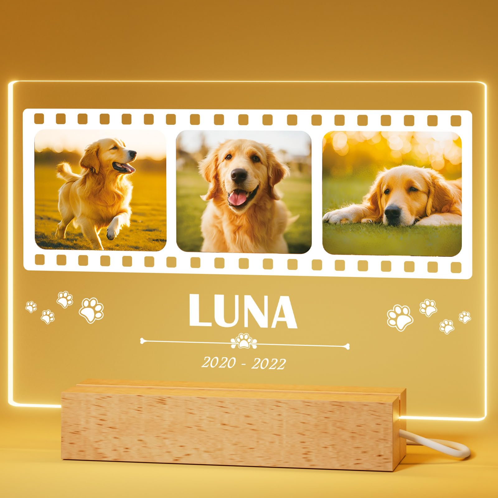 Bemaystar Personalised Pet Memorial Gifts - in Memory of Dog Night Light, Custom Dog Memorial Gifts for Loss of Dog, Pet Loss Gifts, Memorial Plaques for Dogs, Pet Picture Frames