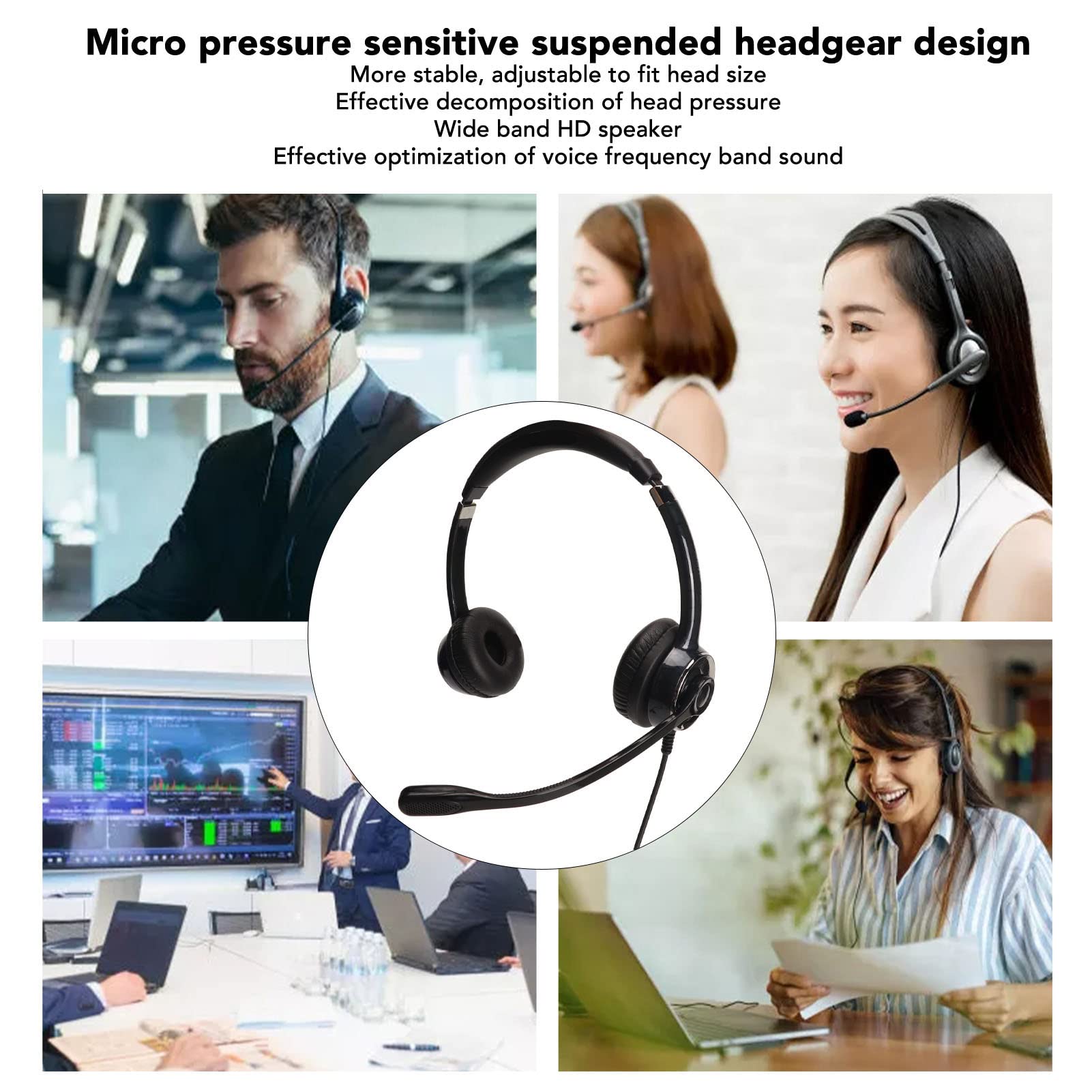 Cuffie da Lavoro Cablate Cuffie Telefoniche Stabili con Cancellazione del Rumore per Call Center, Ergonomiche Binaurali per Computer per Impiegati (Doppia interfaccia da 3,5 mm)