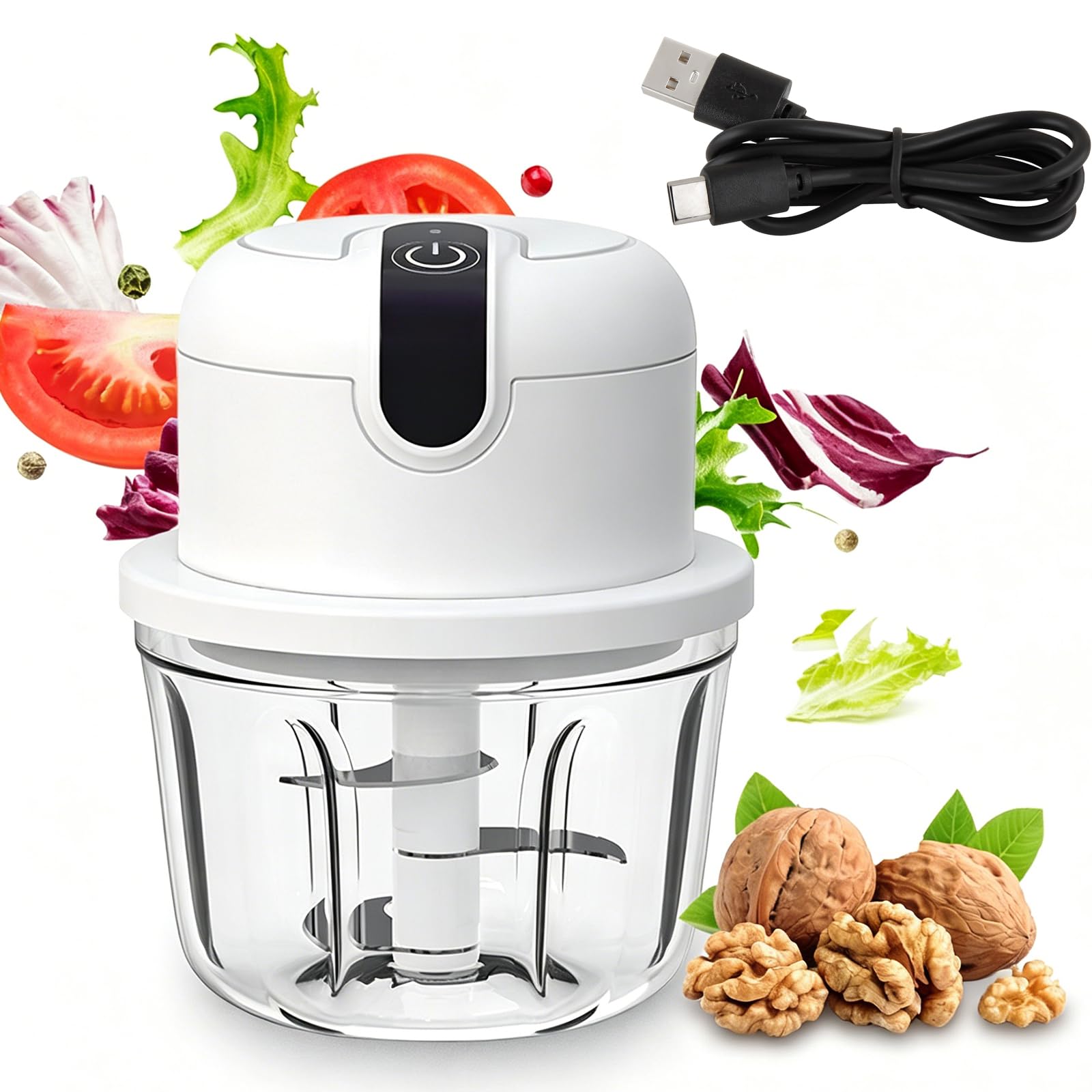 RANJIMA Zerkleinerer Elektrisch Mini, 350ml Elektrischer Küchenzerkleinerer kabellos wiederaufladbar USB Klein Zwiebelzerkleinerer Tragbar Küchenhelfer für Gemüse,Obst,Knoblauch,Zwiebeln,Babynahrung