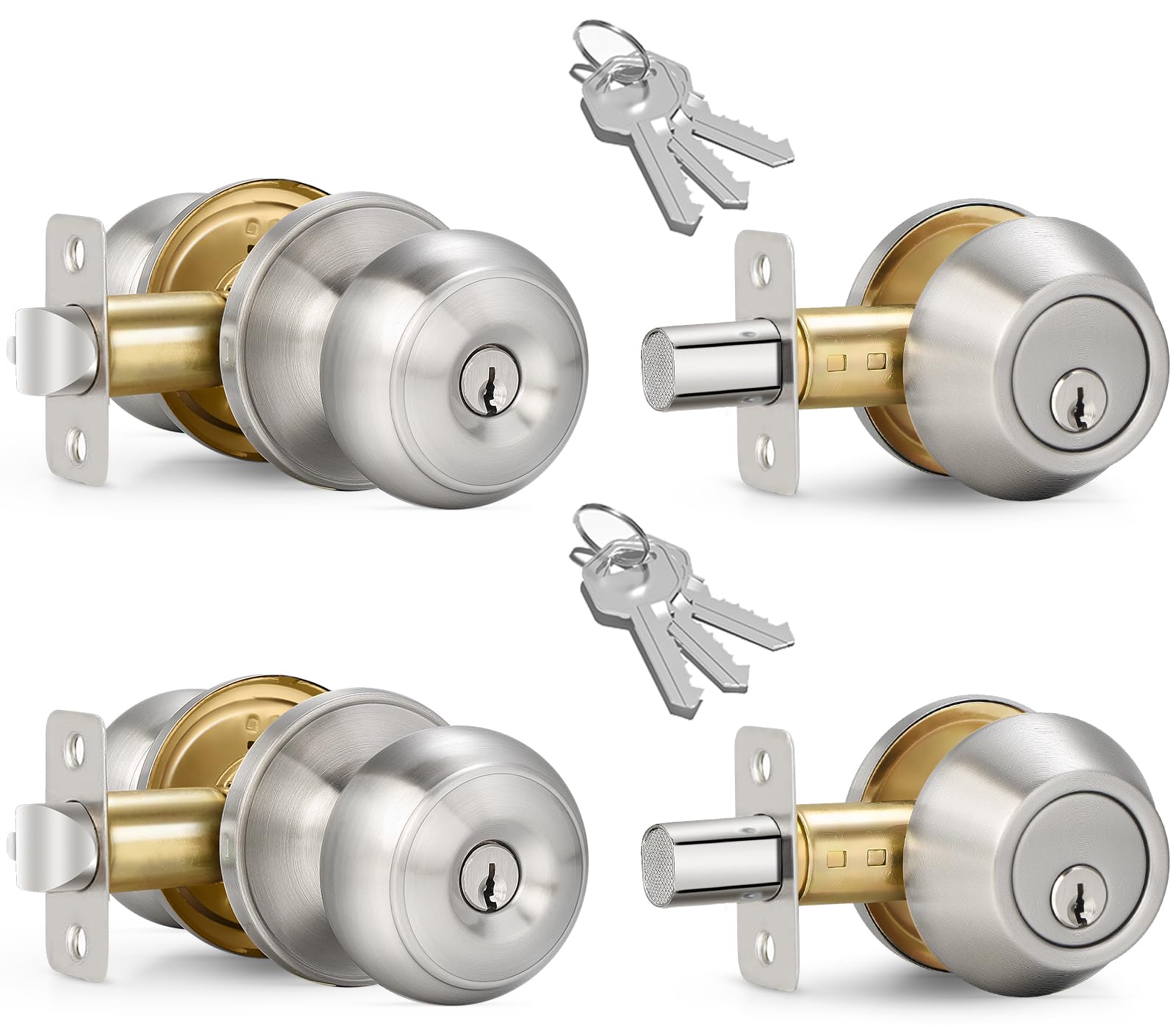 Sopoby 2-Set Satin Nickel Knob and Deadbolt Combo