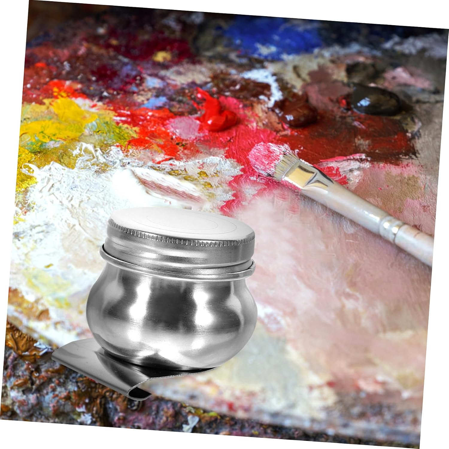 HOMSFOU 2pcs Stainless Steel Oil Palette Cup Lid Large Mouth Dipper for Access Artist Supply for Oil Painting and Watercolor Includes Clip for Palette Attachment