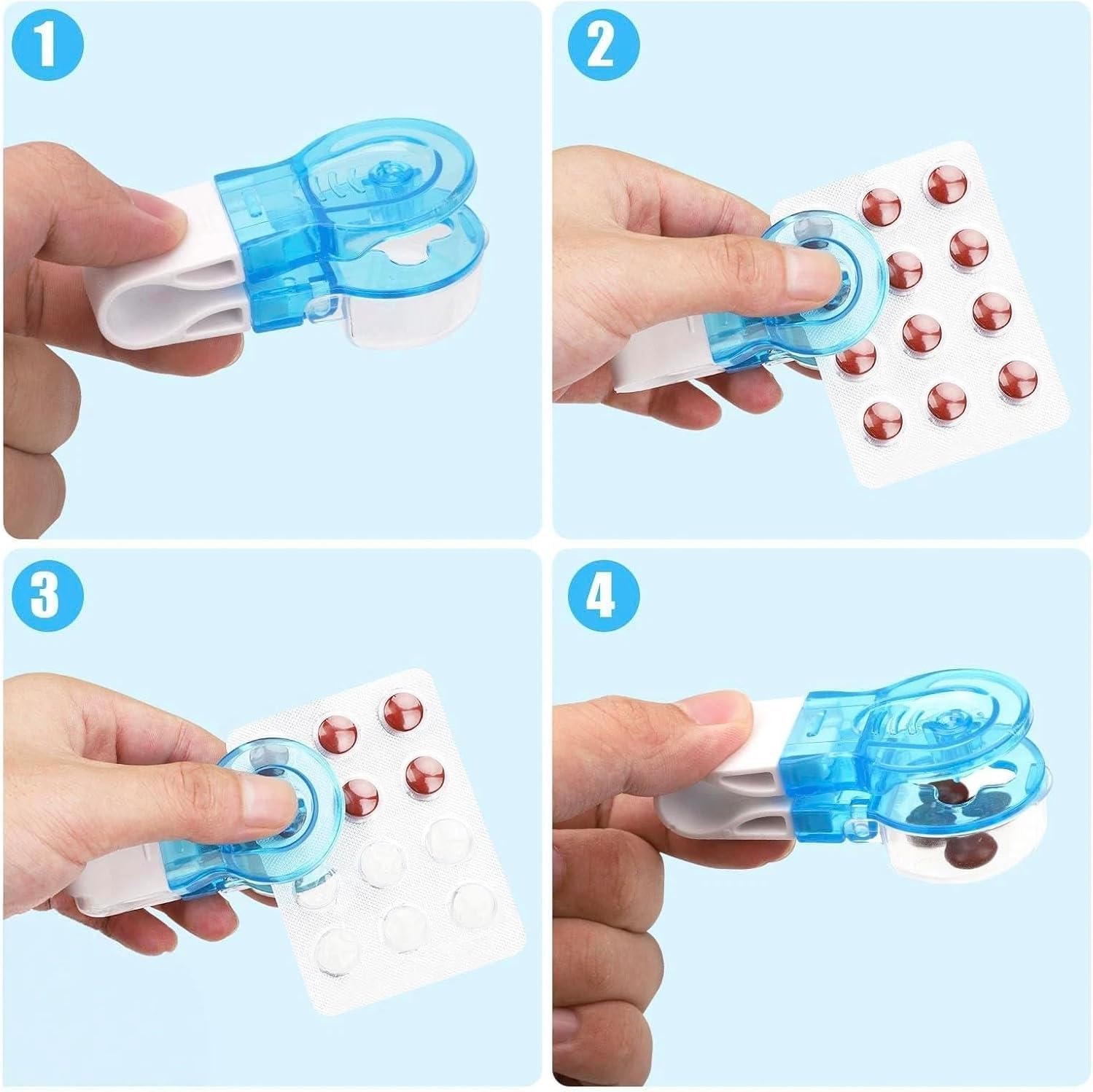 4Pcs Blue Portable Pill Remover, Blister Pack Opener, No Contact, Easy to Use, Ideal for Elderly, Disabled, Travel-Friendly, 1 Compartment, 4 Count image 4