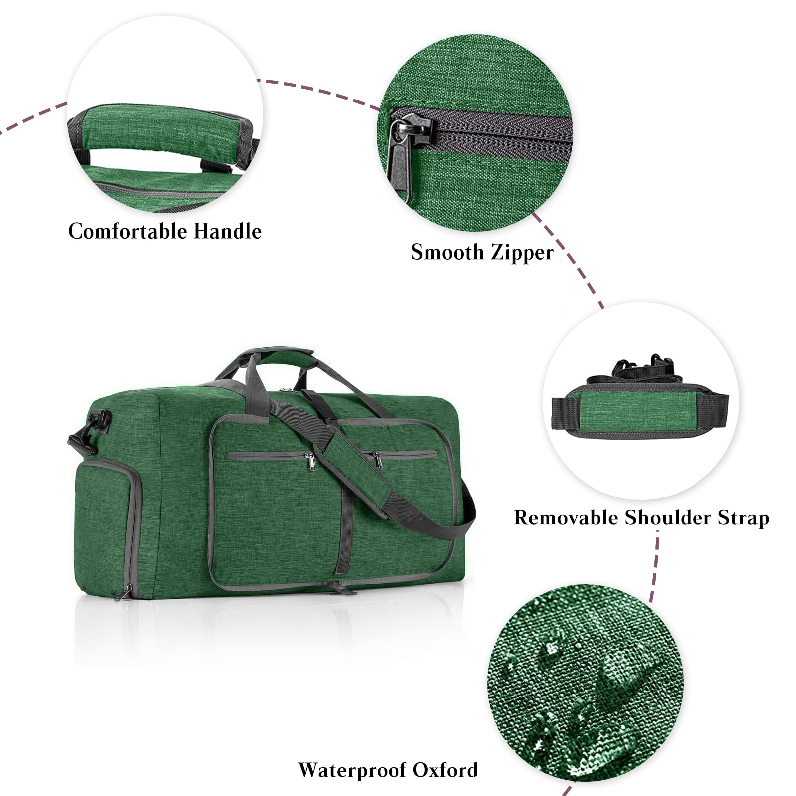 CORIOS Borsone da Viaggio Uomo/Donna 115L Pieghevole Borsa Sportiva Grande Bagaglio a Mano con Scomparto Scarpe Borsone Palestra Ultra-Leggero Piscina Palestra Weekender Pernottamento Verde Scuro
