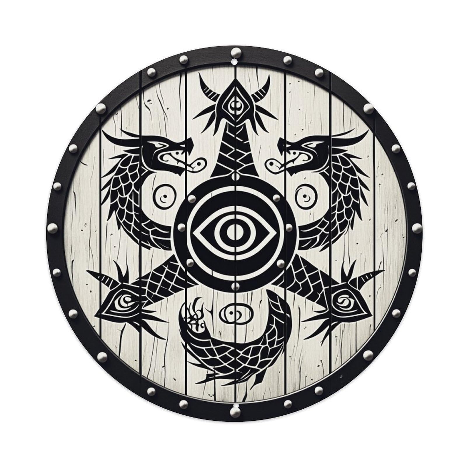 Dragon Eye Symbol Wood Pattern Round Tin Sign Vintage Metal Poster, Home Bar Garage Man Cave Cafe Indoor & Outdoor Wall Decoration 8x8Inches
