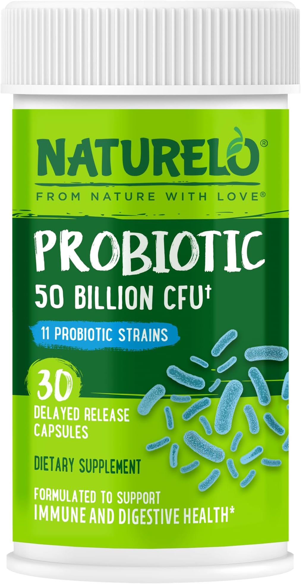 Probiotic Supplement - 50 Billion CFU - 11 Strains - One Daily - Helps Support Digestive & Immune Health - Delayed Release - No Refrigeration Needed - 30 Vegan Capsules