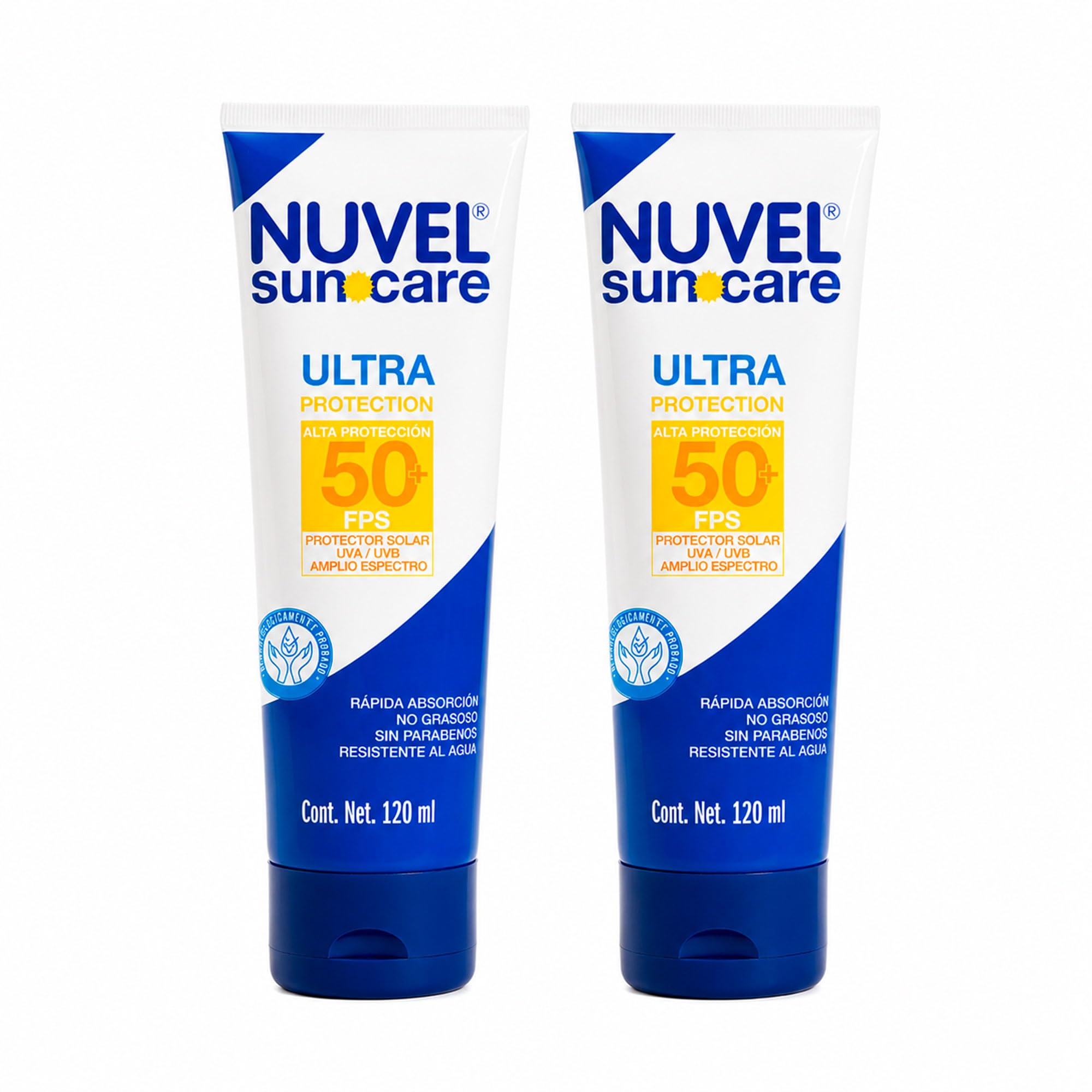 Nuvel Protector Solar Corporal y Facial FPS 50+, 2 Piezas | Duo Pack | Bloqueador Solar con Amplio Espectro UVA/UVB | Resistente al Agua, Rápida Absorción, No Graso, Sin Parabenos | Protector Solar para Todo Tipo de Piel | 120 ml