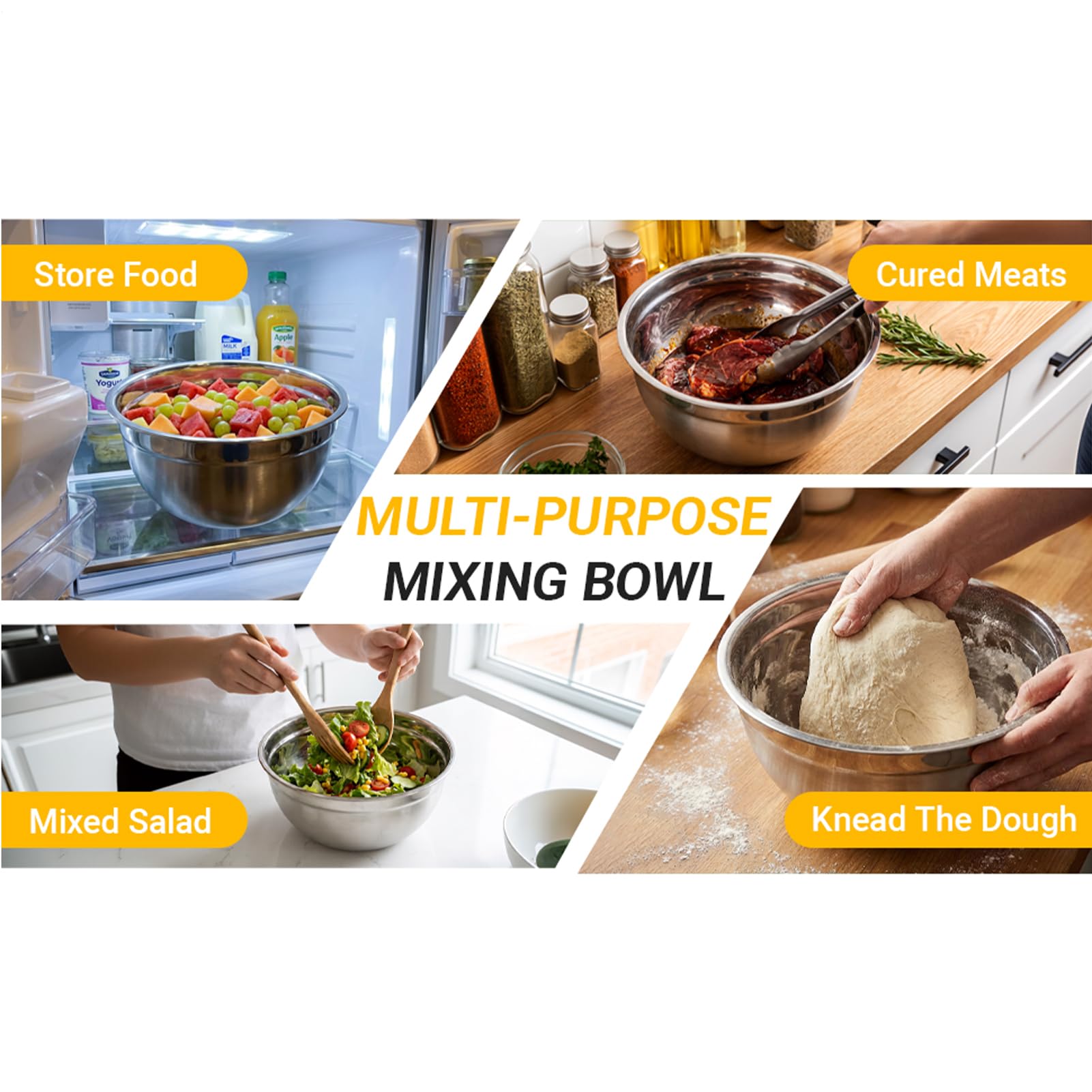 Generico Para mezclar con tapa – Gadgets de cocina redondos antideslizantes 7 piezas, cuencos para preparar alimentos de cocina | para salsa, aperitivos, cereales, huevos, condimentos, verduras,