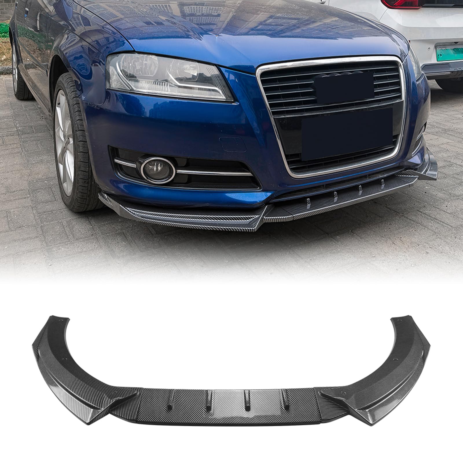 Spoiler per paraurti anteriore dell'auto in fibra di carbonio con splitter per Audi A3 8P 2008-2012, nero opaco/lucido