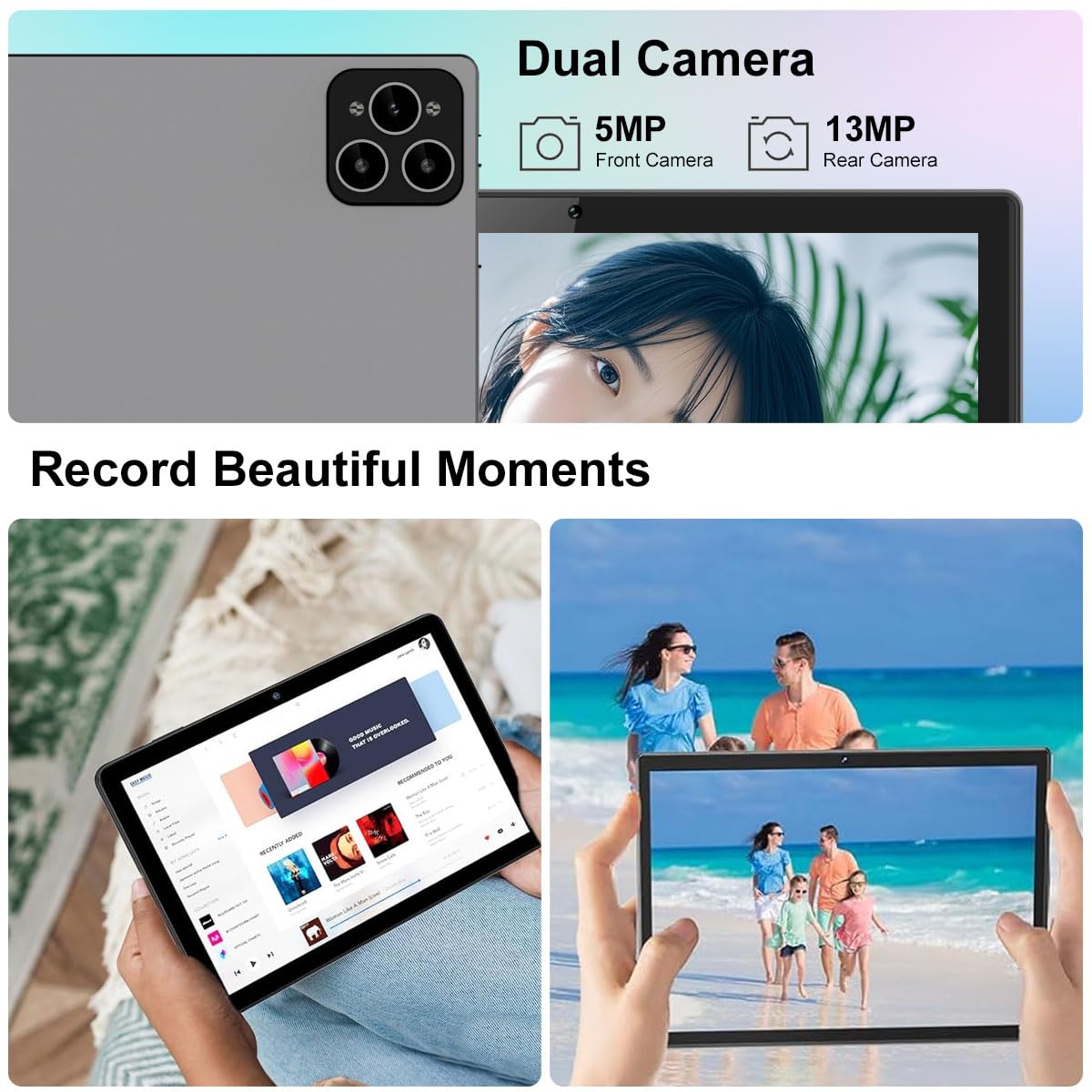 Crelander Tablet Android 13 10,1 pollici, SIM Card 4G LTE, 12 GB + 512 GB, 8000 mAh, doppia fotocamera, Bluetooth/WiFi, bundle con custodia, tastiera, mouse e stilo (nero)