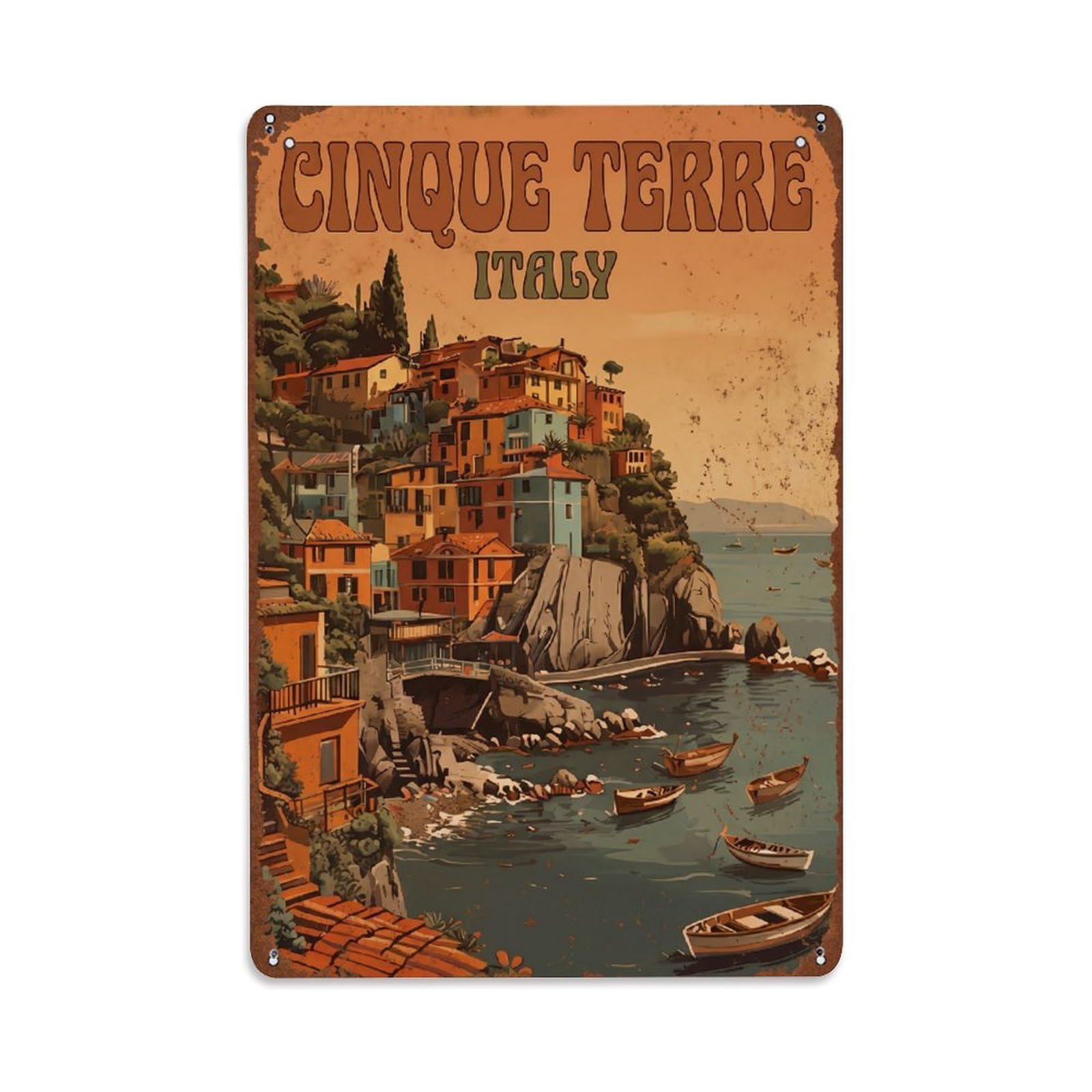Yrnq 08X12inch Vintage Style Vintage Travel Cinque Terre Italy Vintage Metal Tin Sign