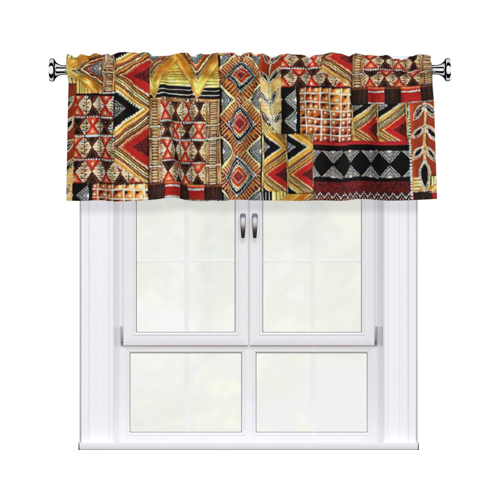 aacxzff African Textile Patchwork Print Curtain Valance 54"x18" (WxL) for Kitchens Bathrooms Bedrooms Balconies Living Rooms