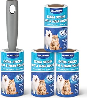 BEAUTURAL Lint Roller, Extra Sticky 360 Sheets for Pet Hair Removal, Dog and Cat Lint Remover 4 Pack