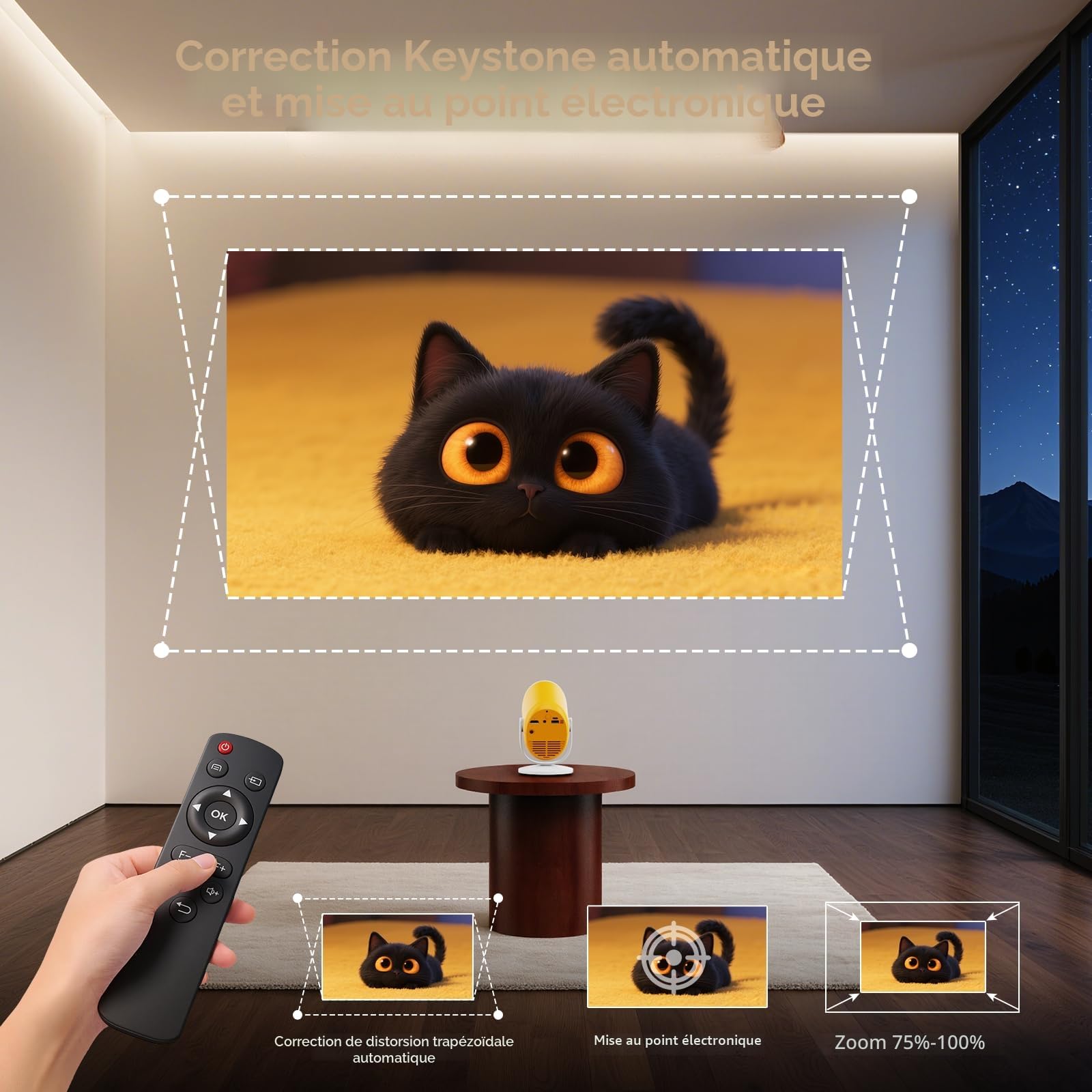 Mini projecteur Portable avec WiFi et Bluetooth Projecteur de cinéma Rotatif avec Mise au Point électronique Projecteurs LED pour Home cinéma Compatible avec Smartphone/TV Stick/Ordinateur/HDMI/USB