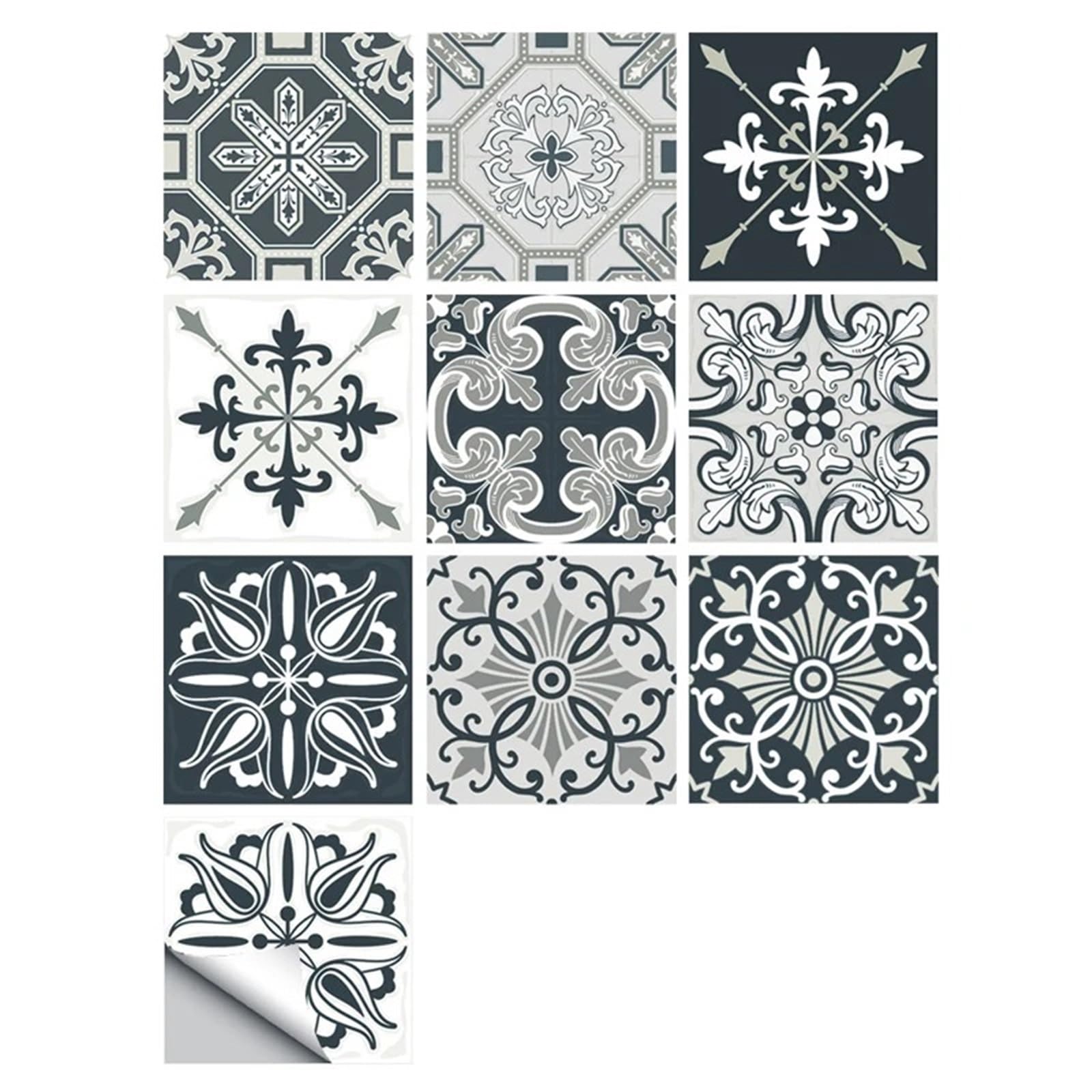 Wall Tile Sticker Retro Abstract Print Tile Stickers Bathroom Mosaic Vinyl Kitchen Adhesive Border Wall Decals Waterproof Wallpaper Art Mural(Color17)