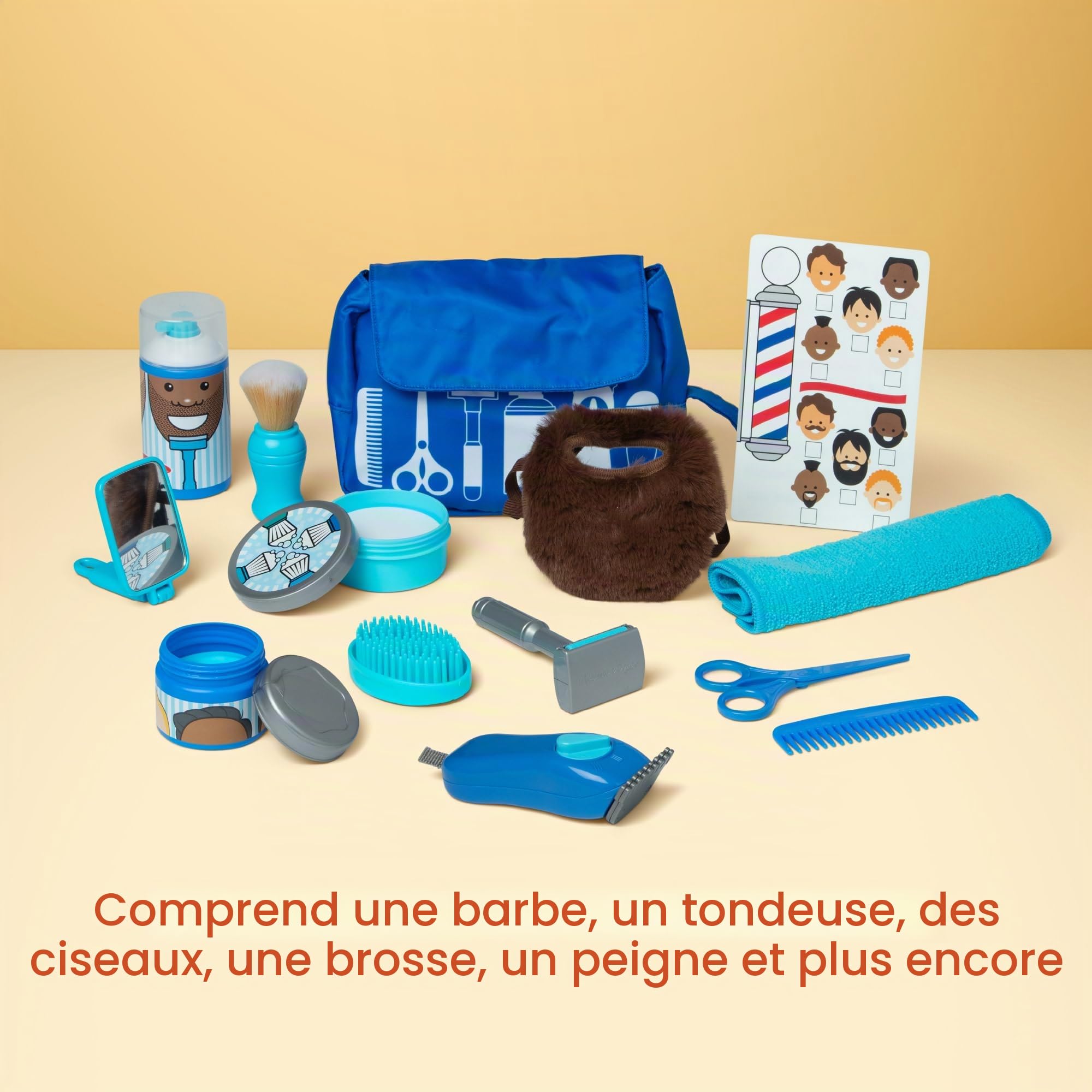Melissa & Doug - Kit De Jeu Coffret Barbier 16 Pièces - Jeu Imitation - Jeu De Rôle Apprenti Barbier - Jouet D'Activité, Développement Et d'apprentissage - Cadeau Enfant 3 Ans Et +